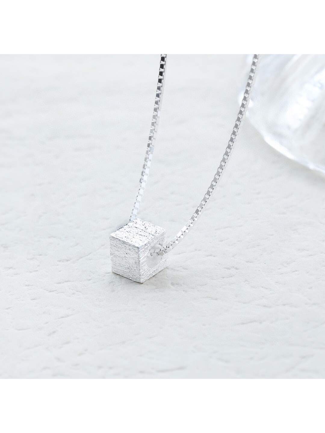 1pc Korean Style Ins Wind Small Square Pendant Necklace With Brushing Process, Fashionable & Durable S925 Sterling Silver Chain, A Perfect Gift For Girlfriend, Female Friends