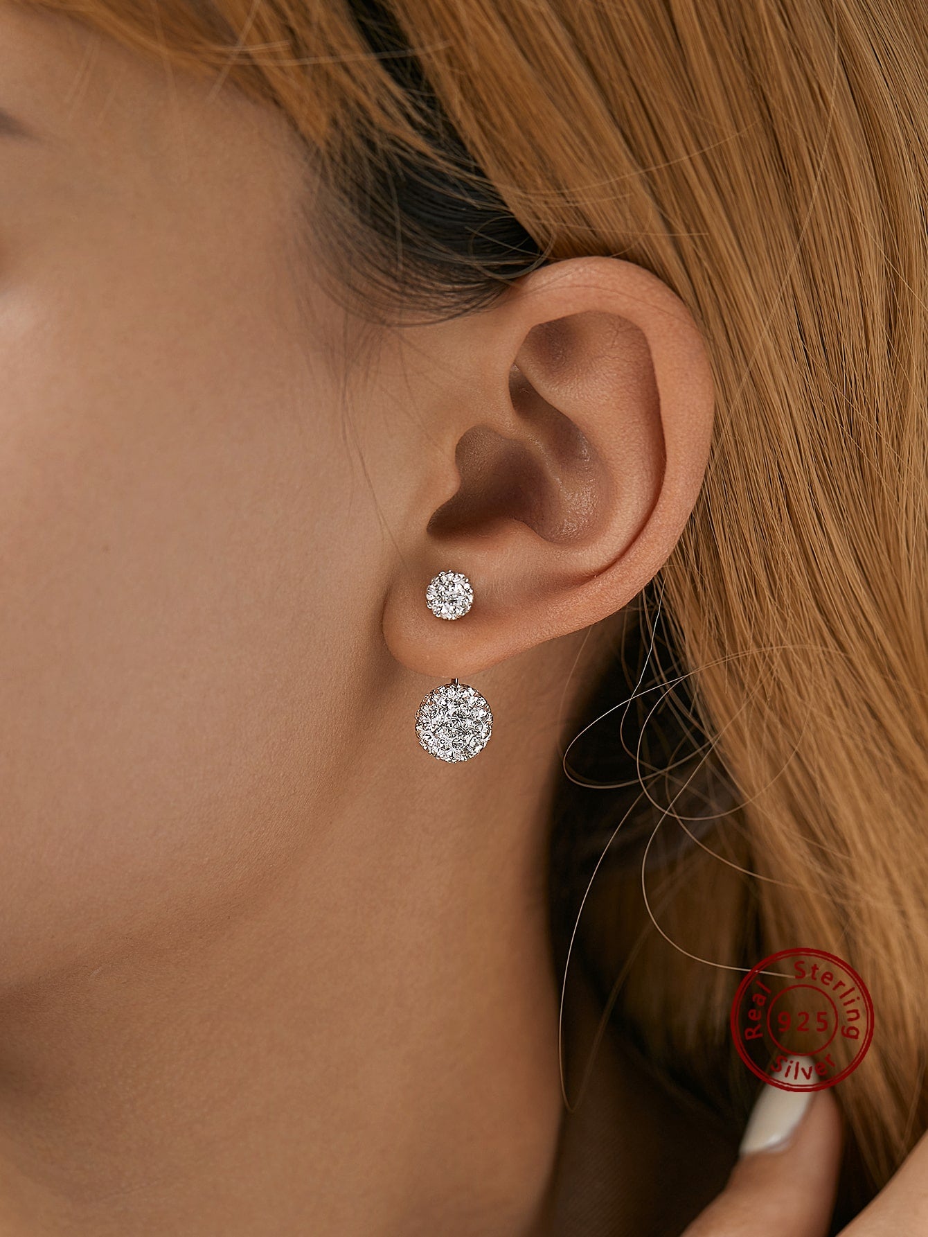 1pair 925 Silver Synthetic Zirconia Ball Front/back Stud Earrings