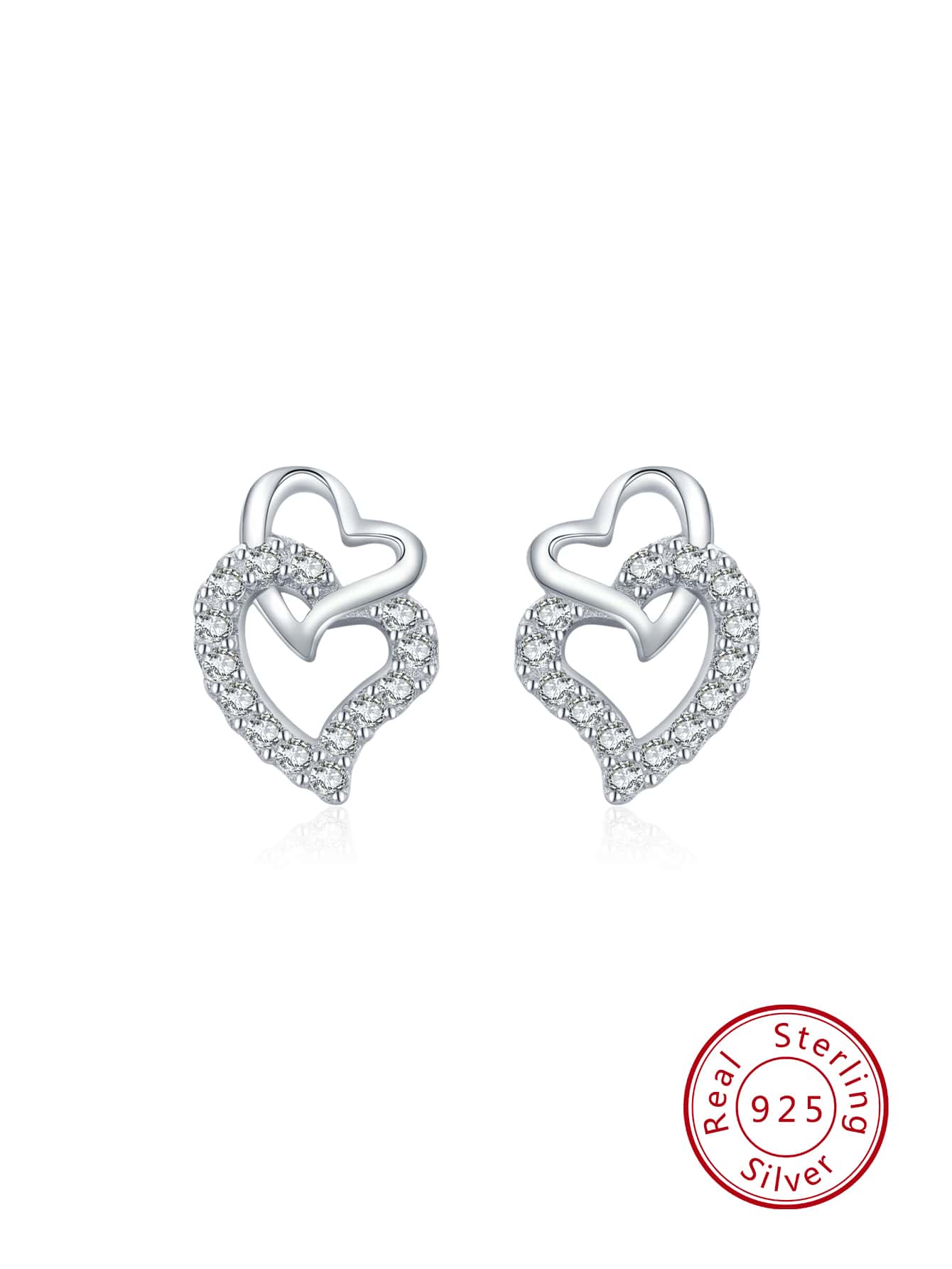 1pair Elegant & Luxurious 925 Sterling Silver Artificial Cubic Zirconia Double Heart-shaped Stud Earrings, Perfect Gift For Women On Valentine's Day, Exquisite Jewelry Gifts