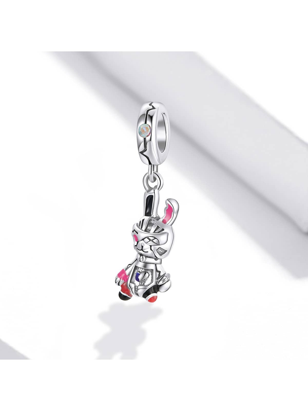 1pc 925 Sterling Silver Personalized Punk Style Machine Rabbit Bracelet Pendant for Women's Birthday Gift