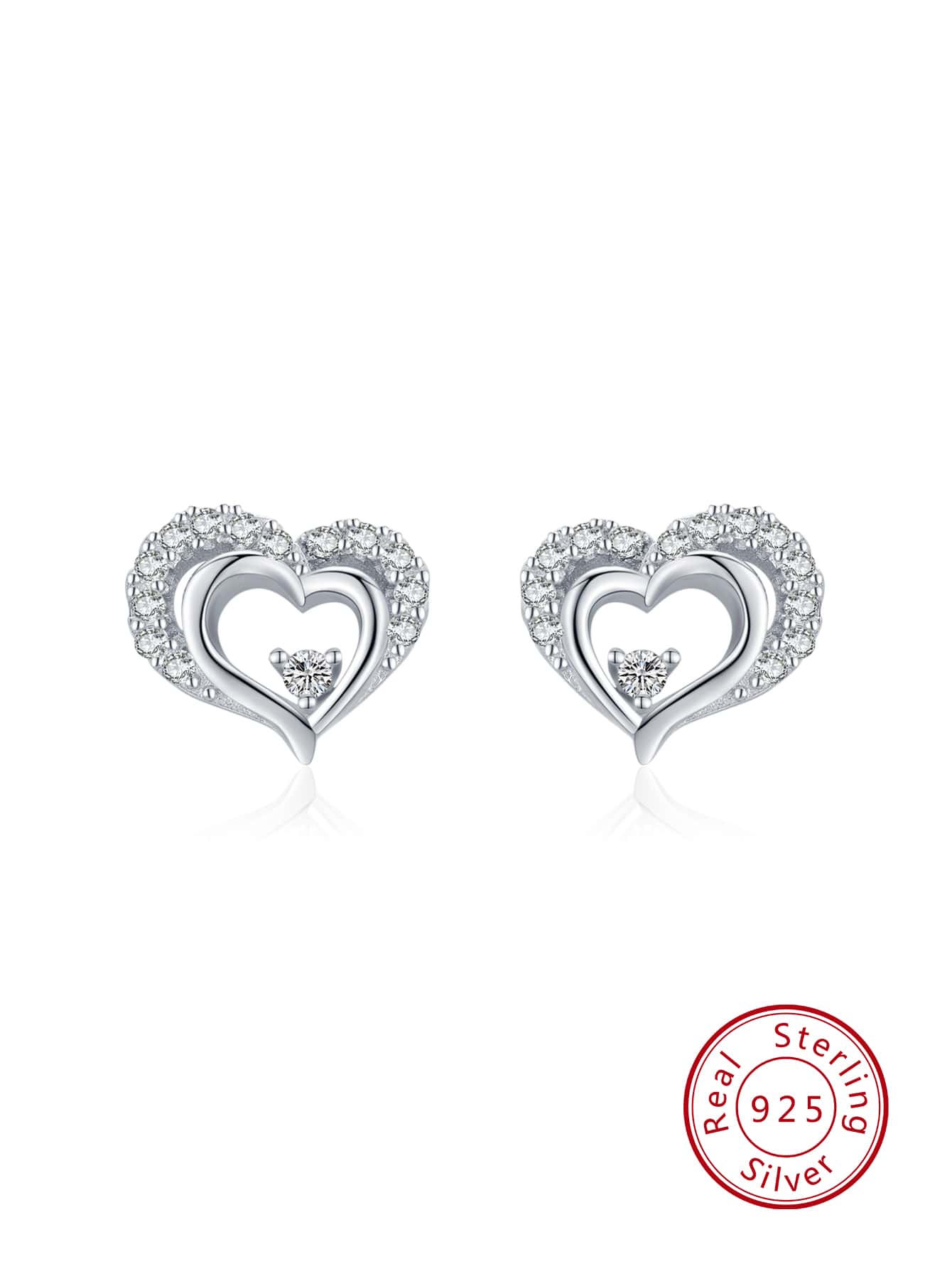 1pair 925 Sterling Silver Charm Heart Cubic Zirconia Stud Earrings For Women, Romantic Elegant Wedding Statement Jewelry