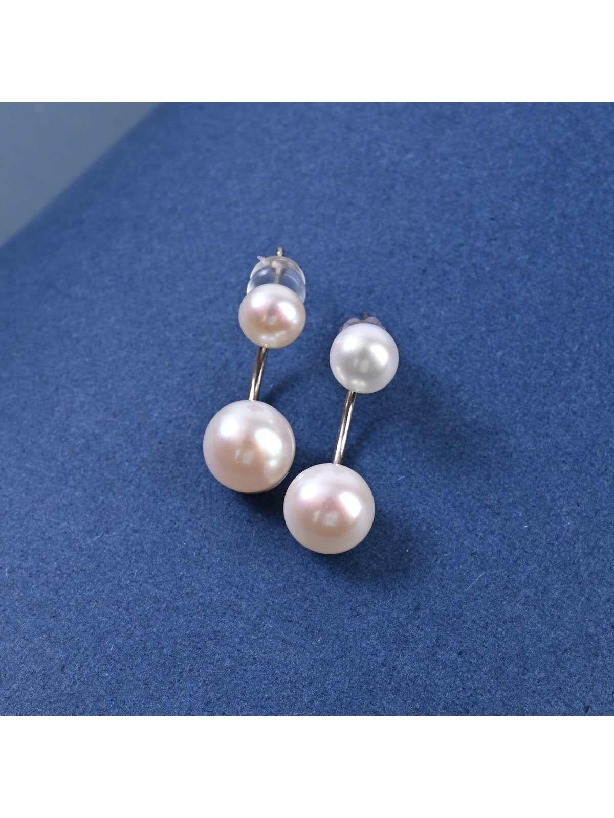 1pair Freshwater Pearl 925 Silver Top & Bottom Stud Earrings