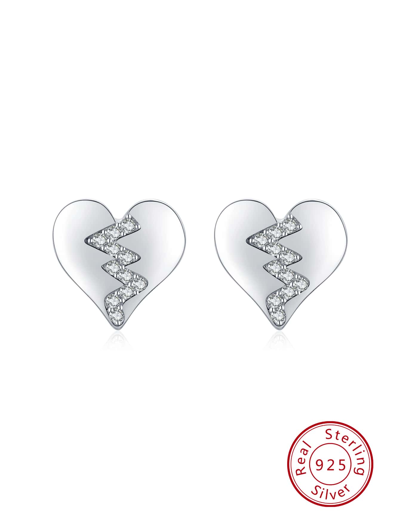 1pair 925 Sterling Silver Romantic Heart Shaped Stud Earrings With Sparkling Cubic Zirconia For Women's Wedding Fashion Jewelry