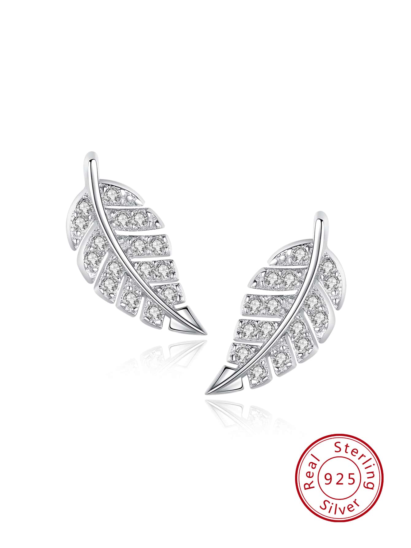 1pair 925 Sterling Silver Cubic Zirconia Leaf Shaped Stud Earrings, Exquisite Woman Fashion Bridal Party Jewelry