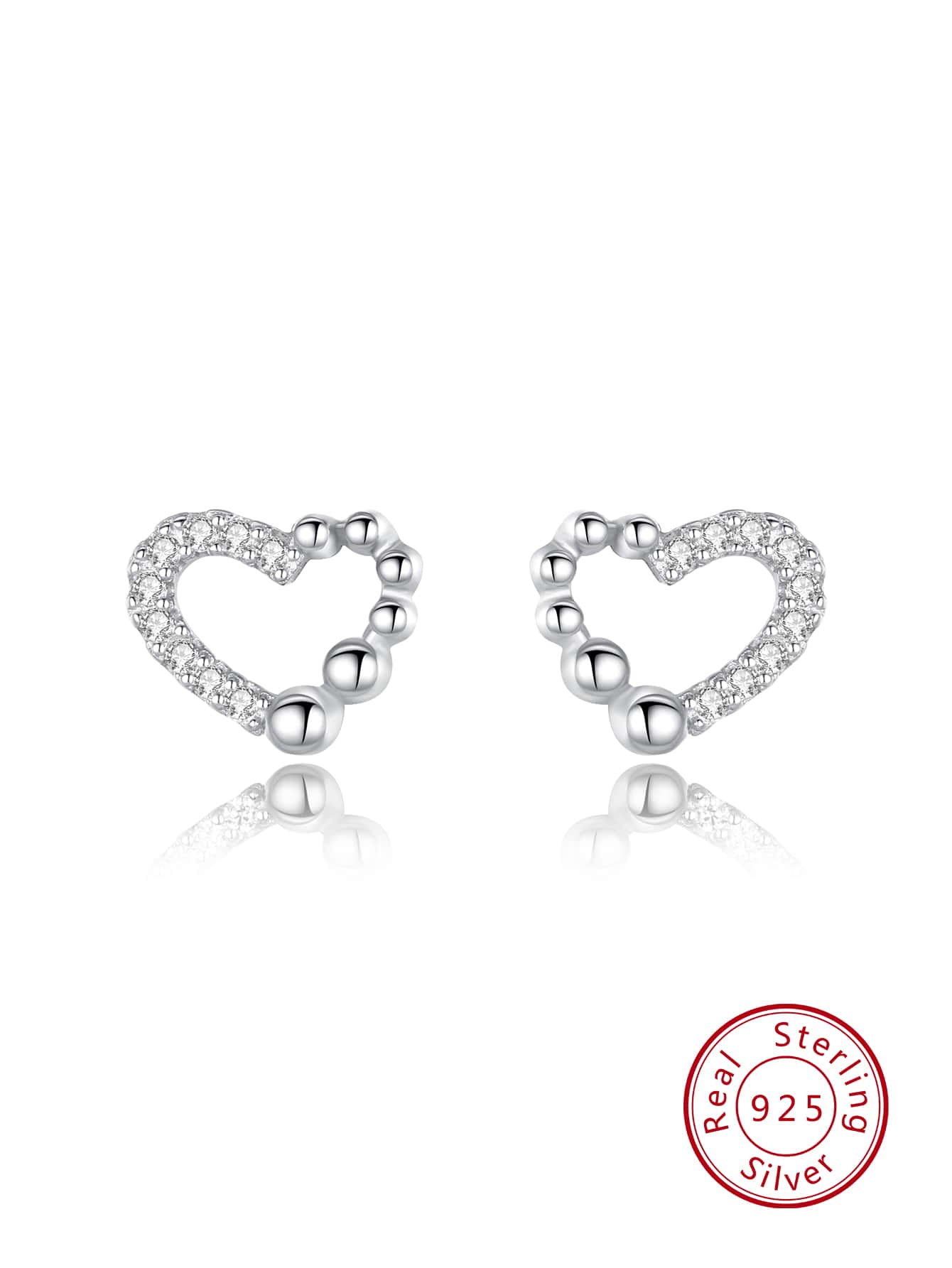 1pair Elegant And Romantic 925 Sterling Silver Sparkling Cubic Zirconia Heart Stud Earrings, Birthday Gift For Teenage Girls