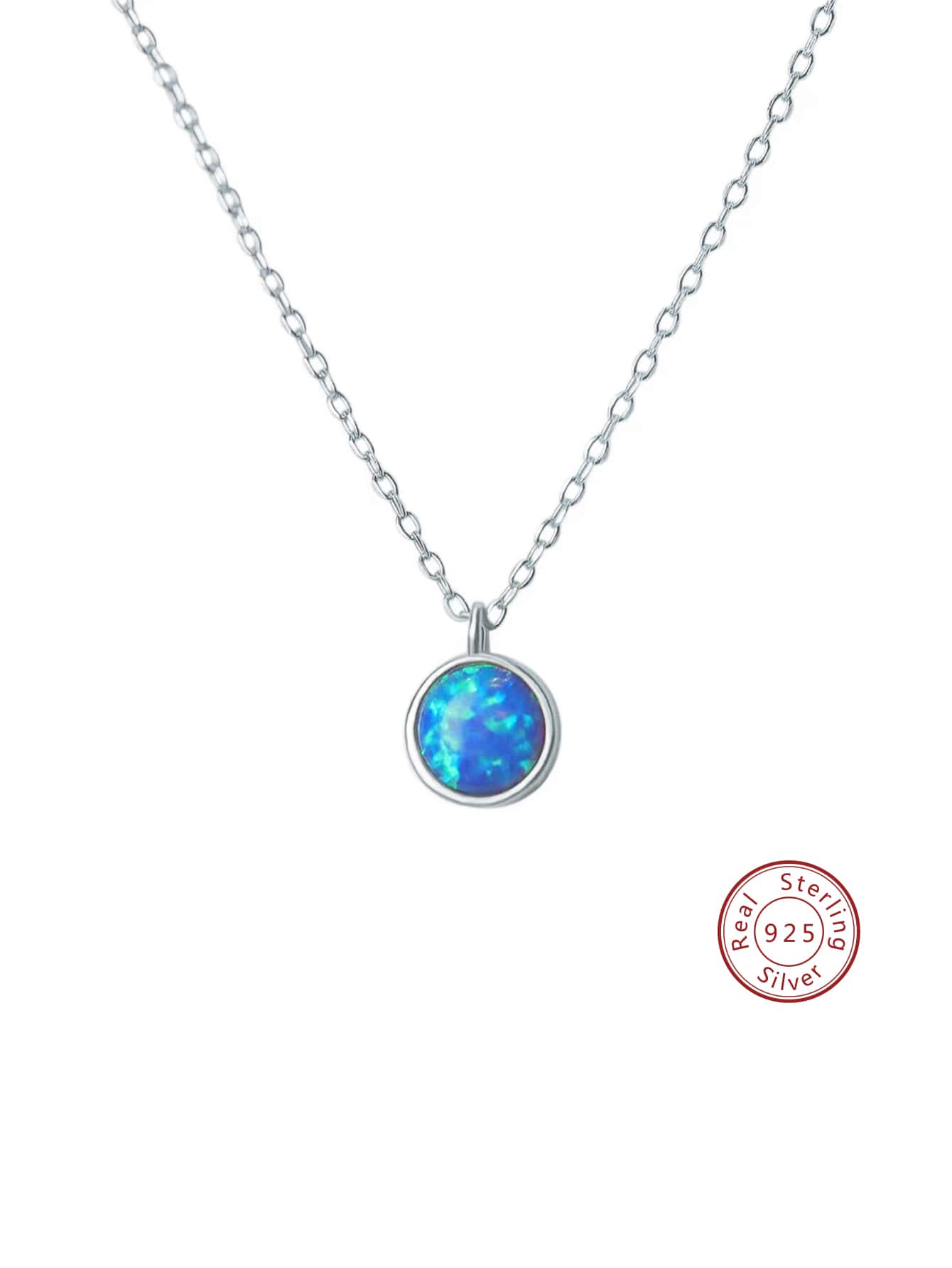 1pc S925 Pure Silver & Synthetic Opal Pendant Necklace, Fashionable & Simple Design, Easy To Match With Any Outfits