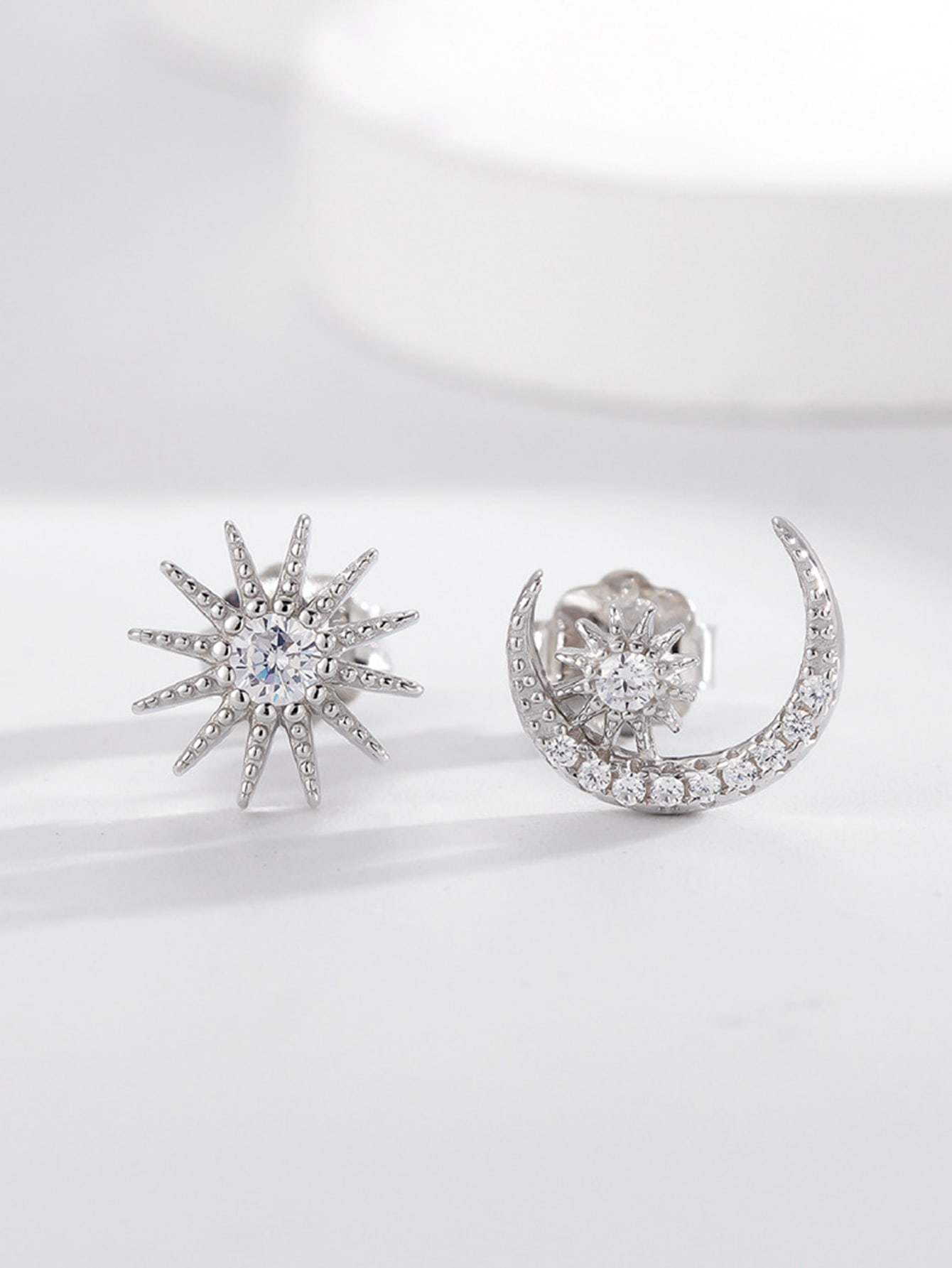 Zirconia Star & Moon Design Stud Earrings