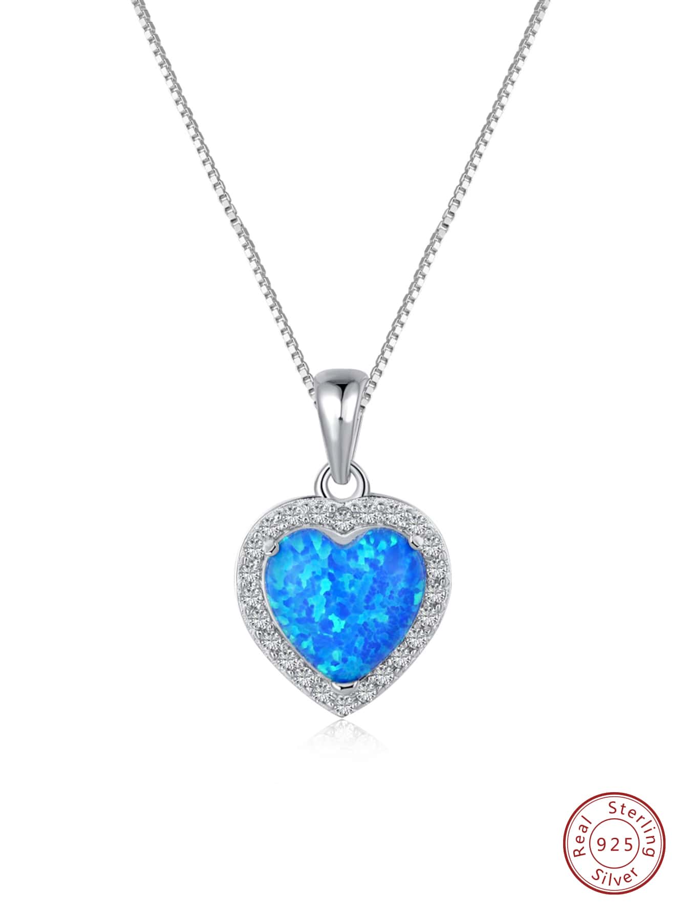 1pc Luxury Fine Jewelry S925 Sterling Silver Synthetic Opal Heart Shaped Pendant Necklace, Minimalist & Versatile & Trendy Accessory