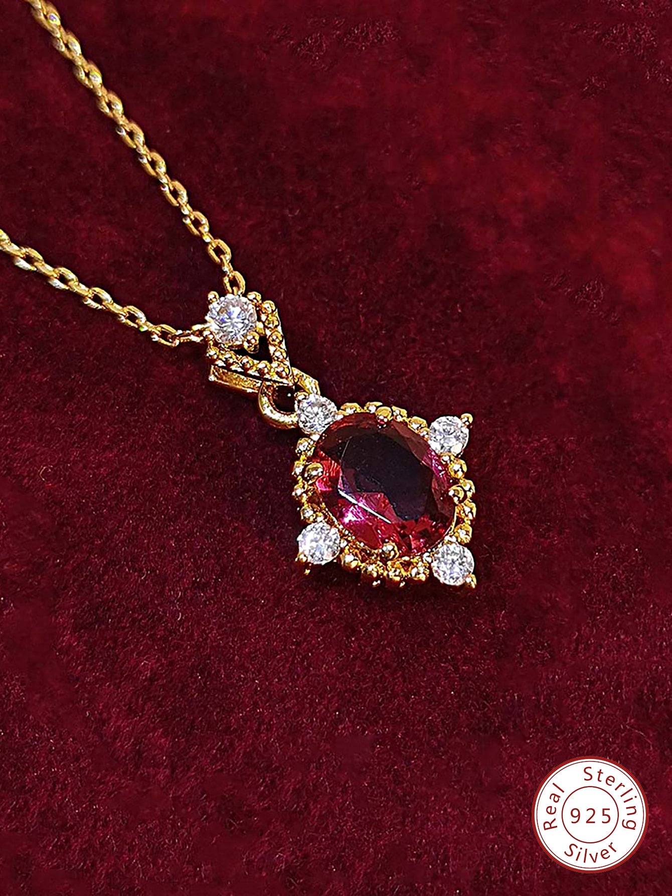 1pc Garnet Red Pendant Necklace For Women s925 Sterling Silver Vintage Elegant Clavicle Necklace Fine Jewelry Gift For Wedding Prom Party