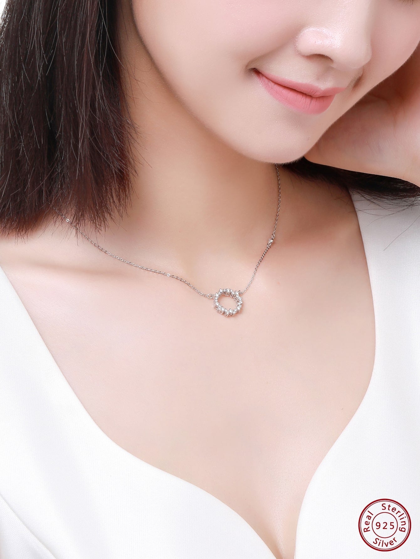 1pc Personality Simple Circle Pendant Necklace With Cubic Zirconia For Women's Gift