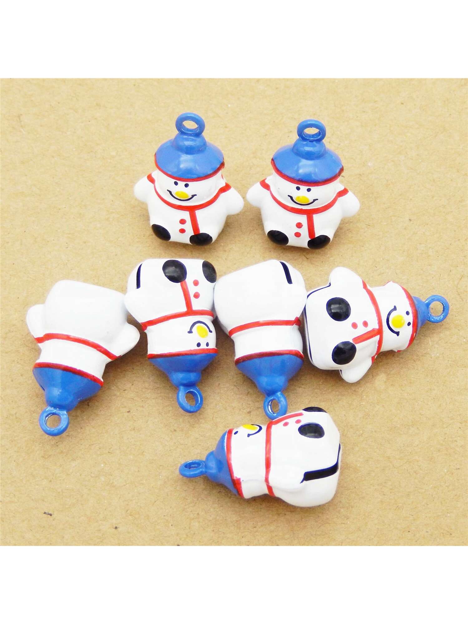 7Pcs  Jingle Bells Snowman with Blue Hat Charms Pendants for Jewelry Necklace Bracelet Earrring Making Crafts DIY Making-Multicolor-1