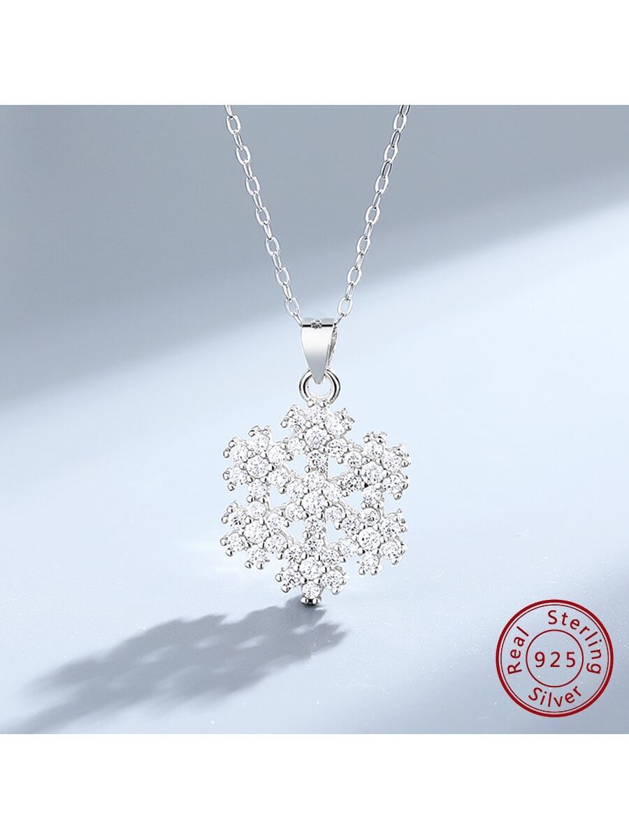 1pc Minimalist S925 Sterling Silver Rhinestone Decor Snowflake Decor Pendant Necklace For Women For Valentine's Day Gift