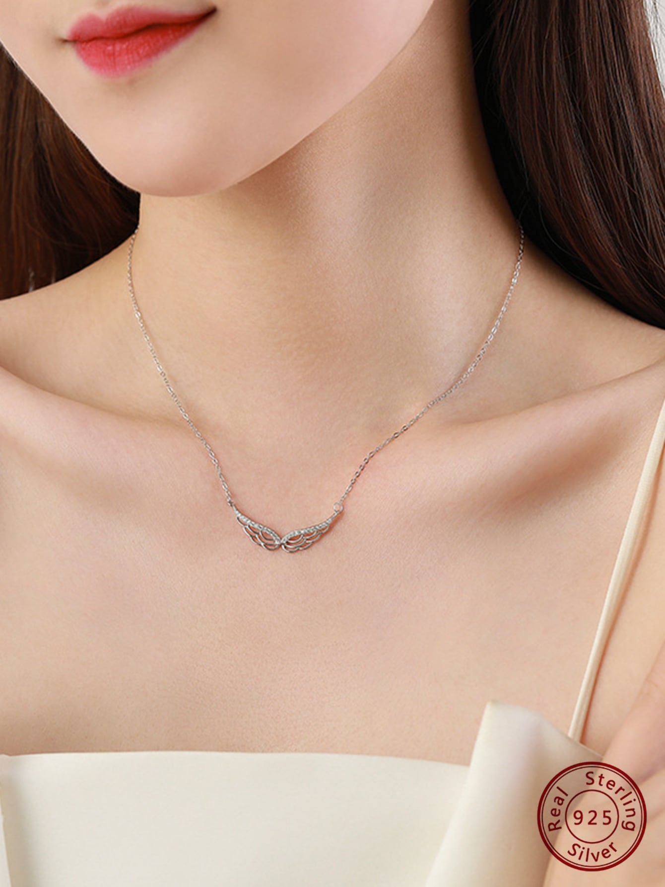 1pc Hollow Out Wings S925 Sterling Silver Necklace