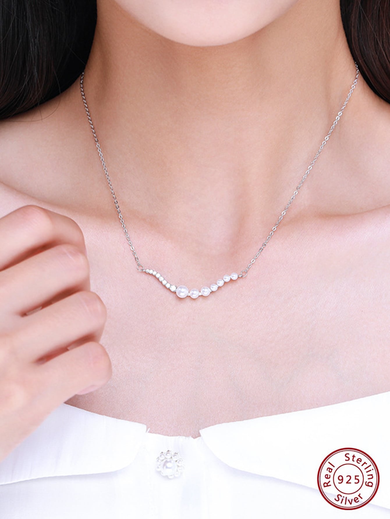 1pc Imitation Pearl S925 Sterling Silver Necklace