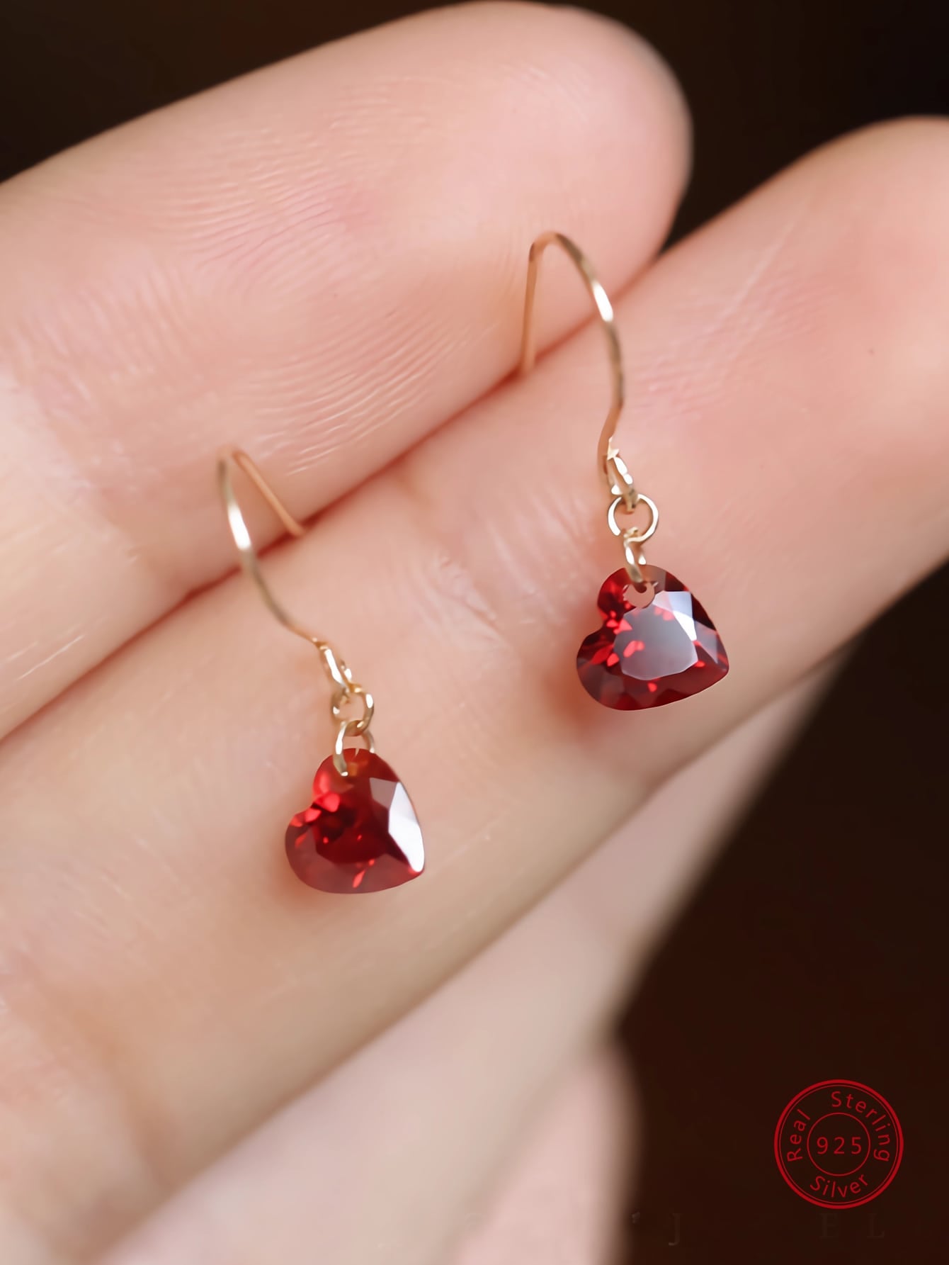 1 Pair Sweet Sterling Silver Pomegranate Wine Red Love Heart Cubic Zirconia Pendant Earrings With Earhooks For Women Girlfriend Birthday Gift