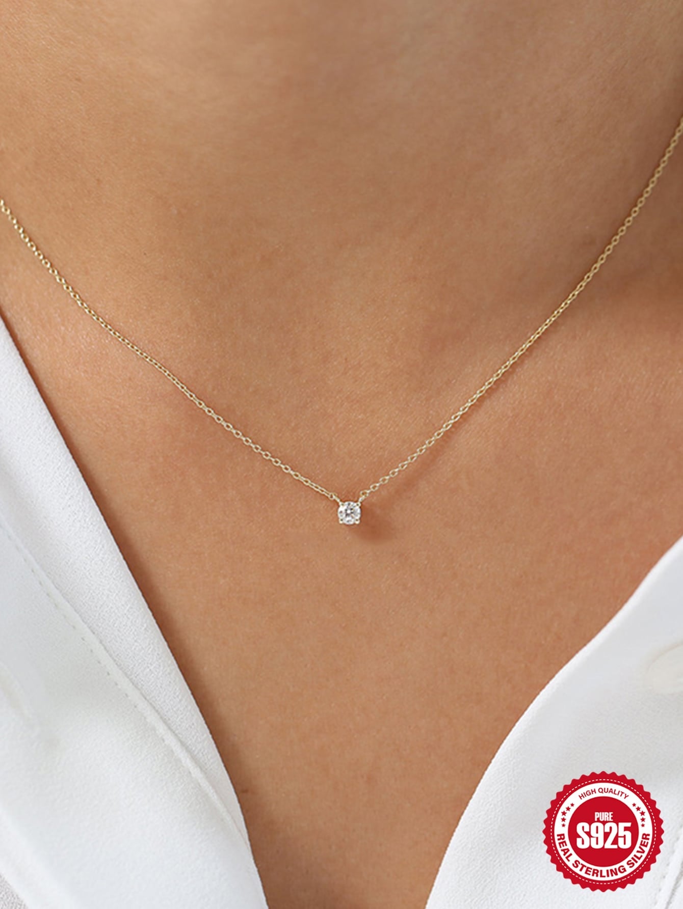 1Pc Geometric Square Cubic Zirconia Pendant Sterling Silver Necklace For Women Daily Decoration