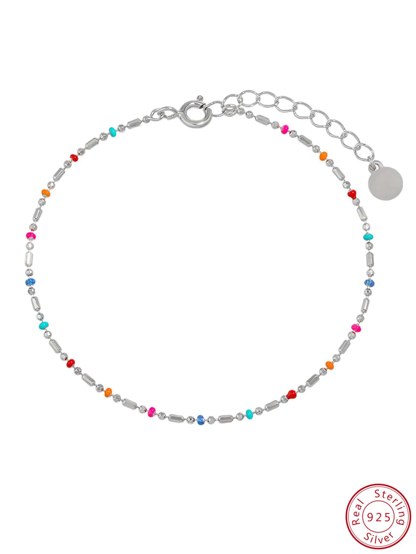 1pc 925 Sterling Silver Bohemian Style Colorful Candy Drop Beaded Chain Bracelet