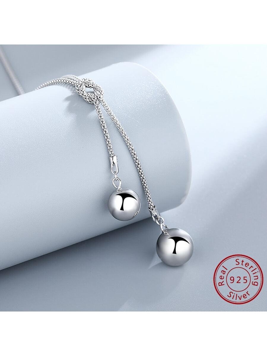 1pc S925 Silver Simple Smooth Silver Beads Chain Necklace, 60cm Long Sweater Chain Or Clavicle Chain, Luxury And Unique New Valentine's Day Gift