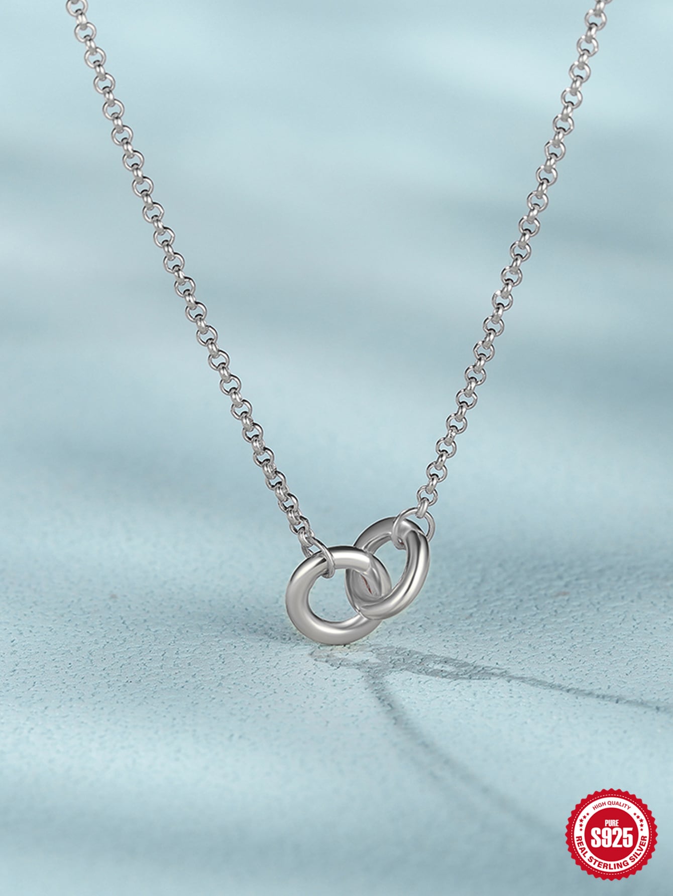 1pc Classic Double Circle  S925 Sterling Sliver Necklace Women  Wedding Gift Fine Necklace