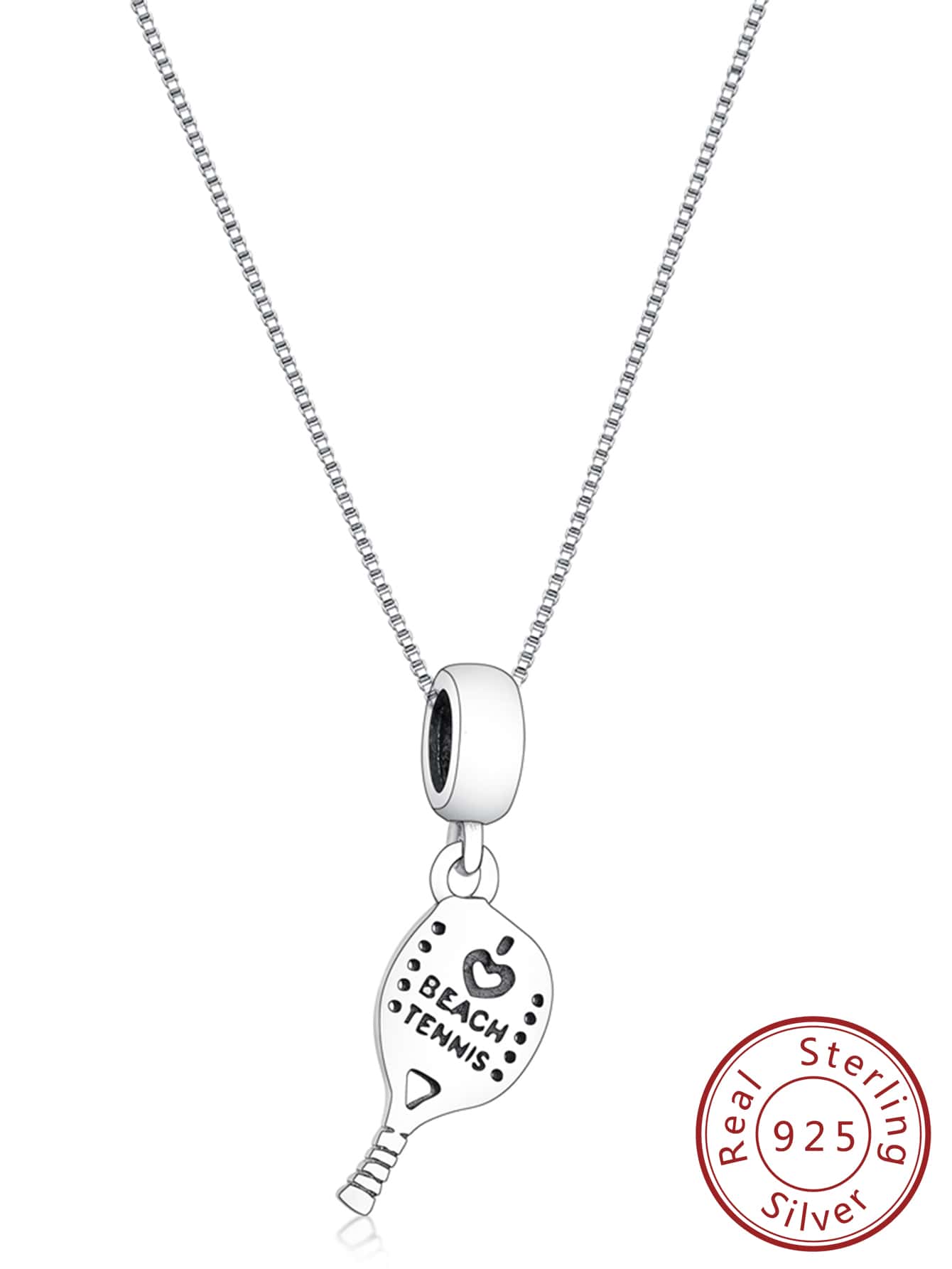 1pc Fashionable 925 Sterling Silver Tennis Charm Pendant Necklace, Birthday Gift