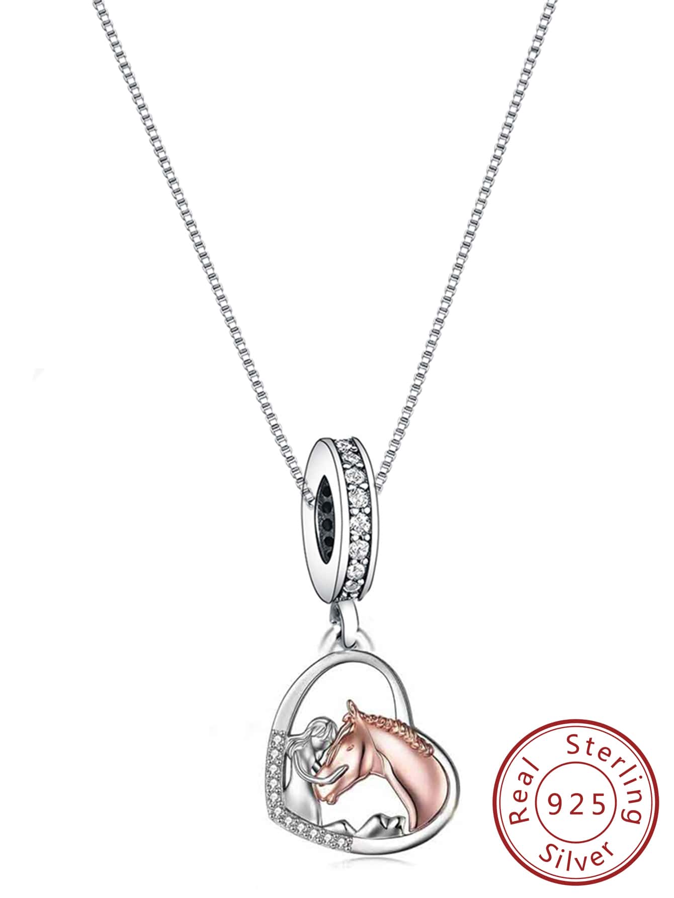 1pc Fashionable 925 Sterling Silver Necklace With Girl & Horse Shaped Pendant, Ideal Birthday Gift