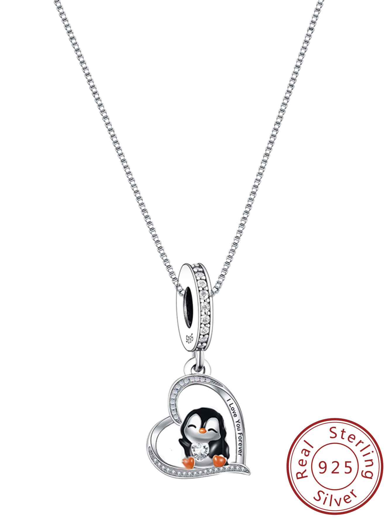 1pc Exquisite 925 Sterling Silver Heart-shaped Penguin Pendant Necklace, Birthday Gift