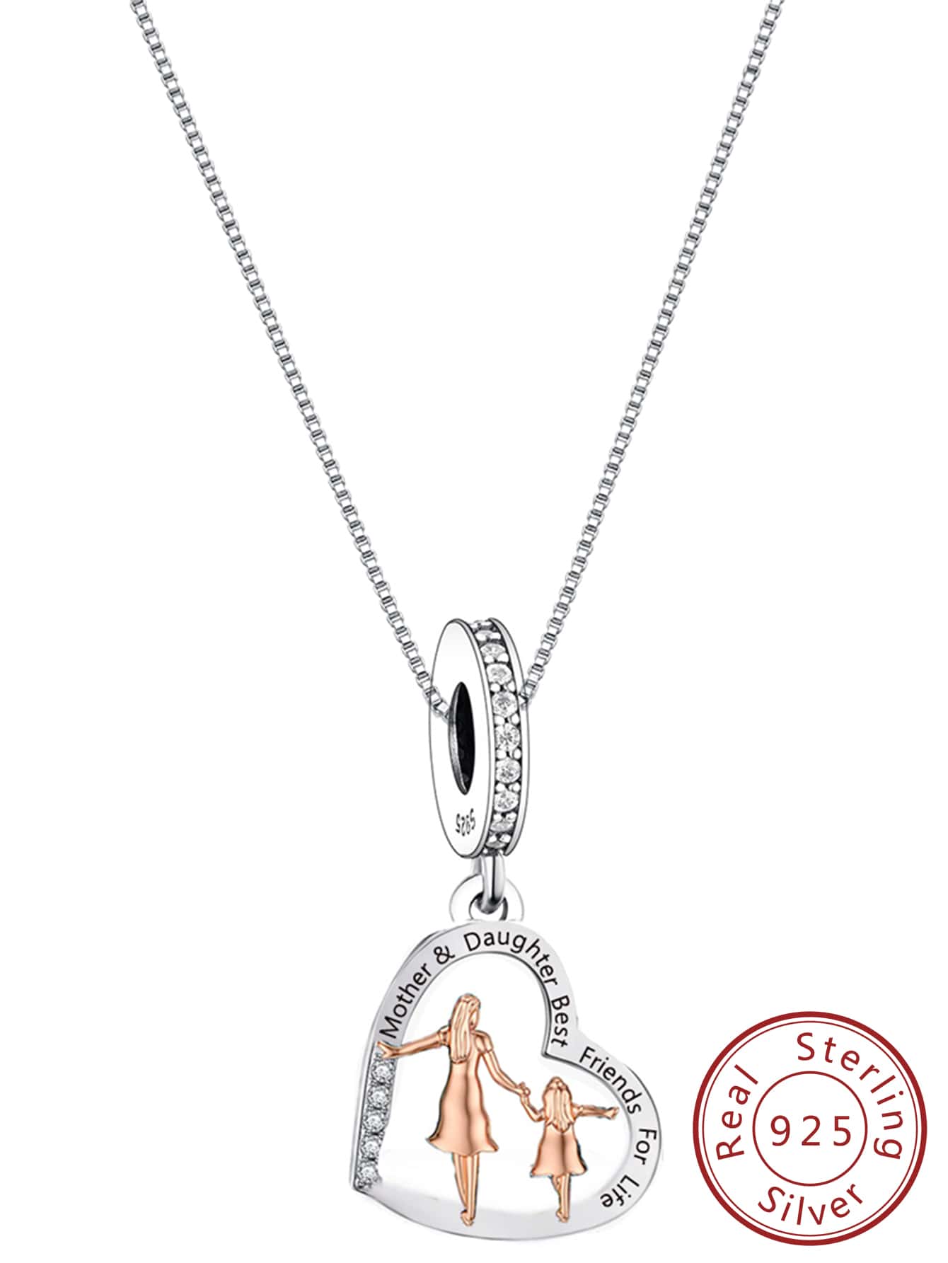 1pc Delicate 925 Silver Mom & Daughter Pendant Necklace, Perfect Gift For Mother's Day/birthday