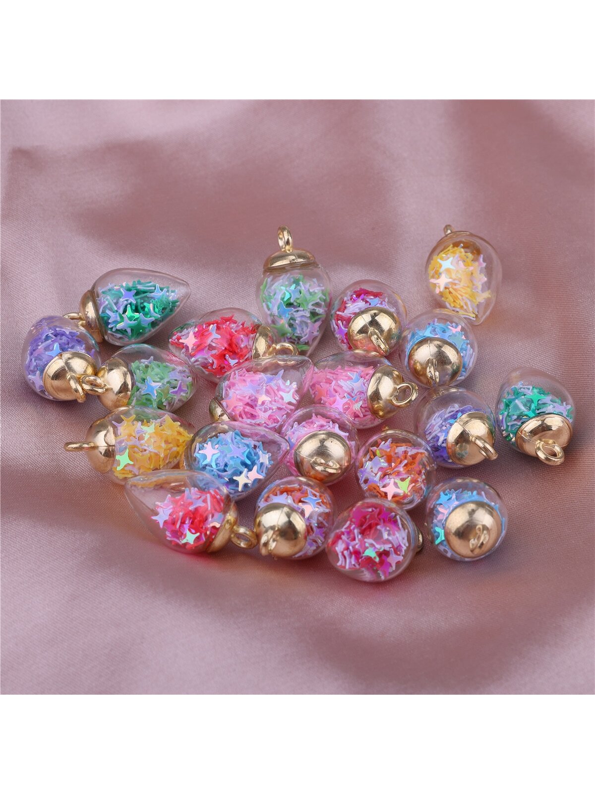 Wholesale 10pcs Glass Water Drop Shape Pendants 24*14mm For Diy Beaded Bracelet Necklace Making, With Starry Color Liquid And Glittery Sequins Inside--1