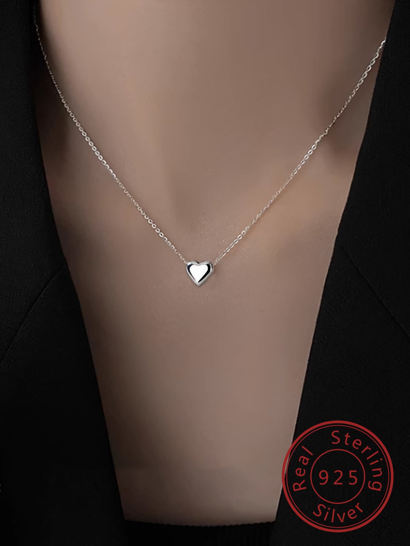 1pc 925 Sterling Silver Women's Fashionable Plain & Polished Heart Pendant Necklace For Gift, Wedding Anniversary And Party