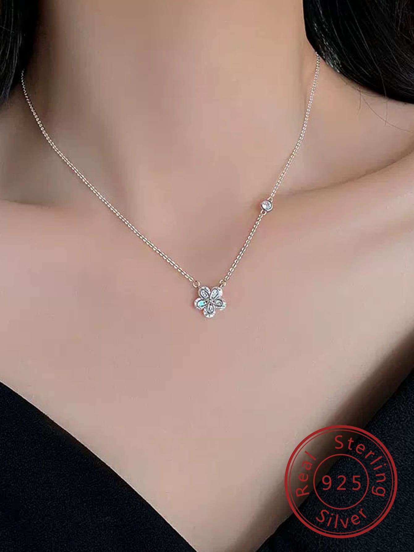 1pc 925 Sterling Silver Women's Elegant And Luxurious Zirconia Flower Pendant Necklace, Perfect For Gift, Wedding Anniversary And Banquet