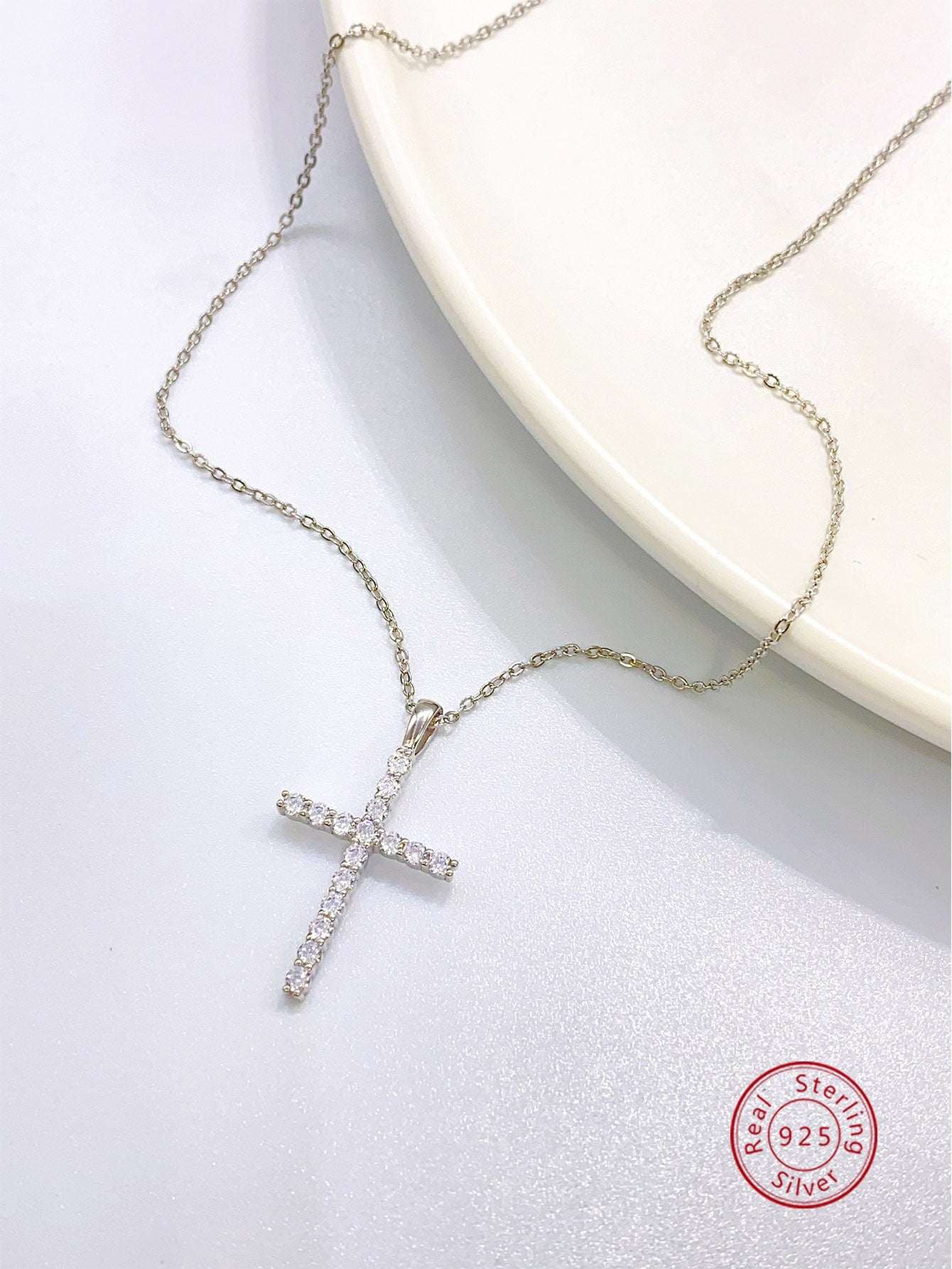 1pc Delicate & Fashionable 925 Silver & Zirconia Cross Pendant Necklace For Women's Date