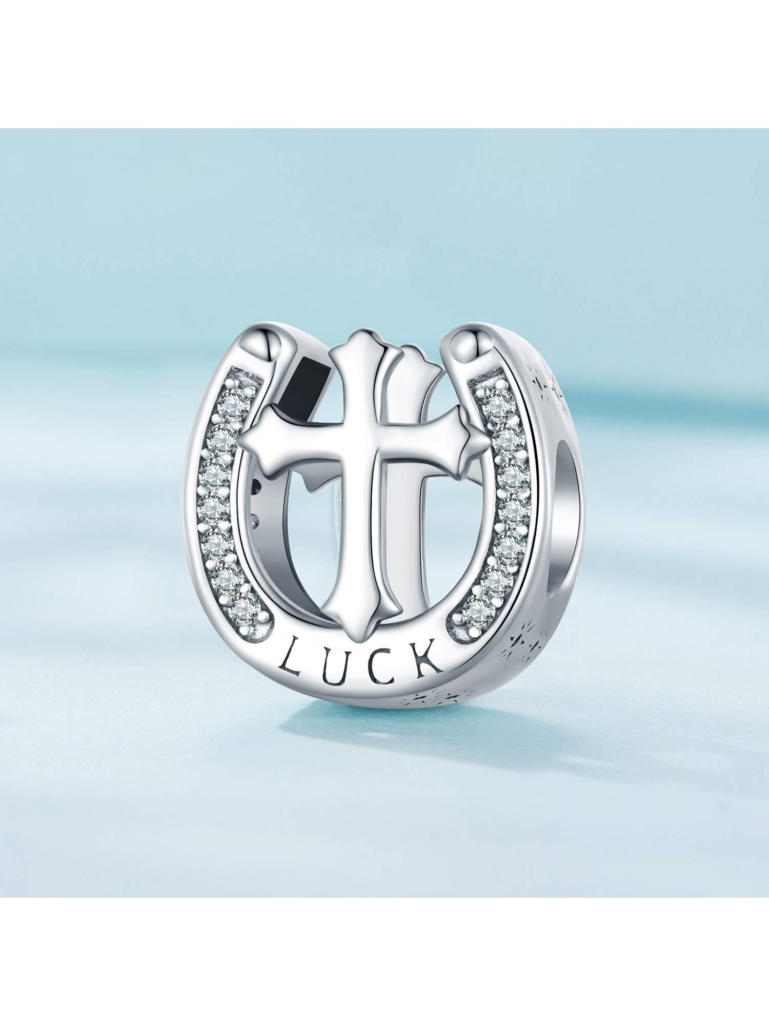 1pc 925 Sterling Silver Cross Charm Guardian Pendant Lucky Horseshoe Beads Fit DIY Bracelet Necklace Birthday Jewelry