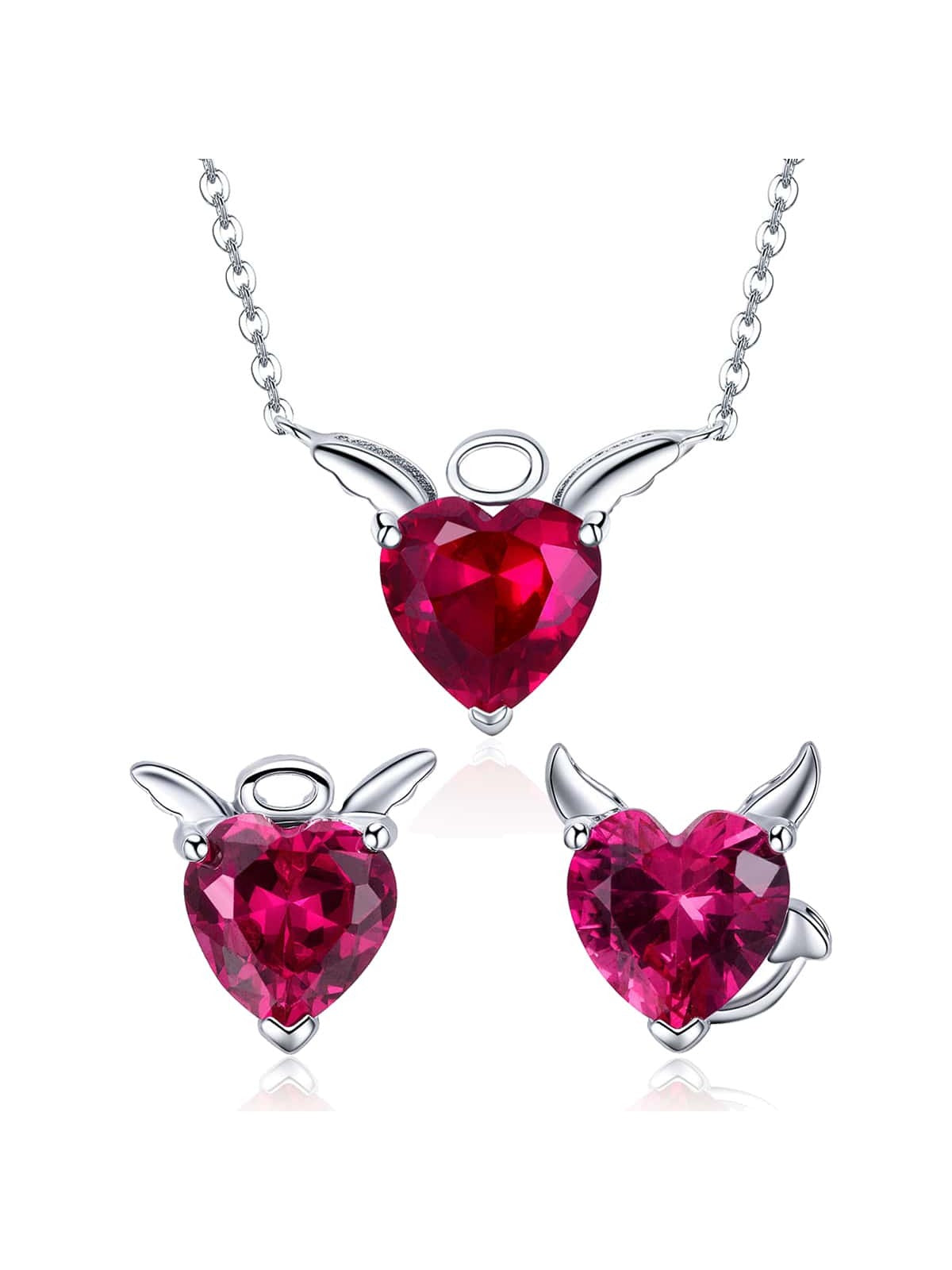 1 set New Collection 100% 925 Sterling Silver Earrings Red cubic zirconia Little Devil Necklace Pendant For Women Fashion Silver Jewelry Set