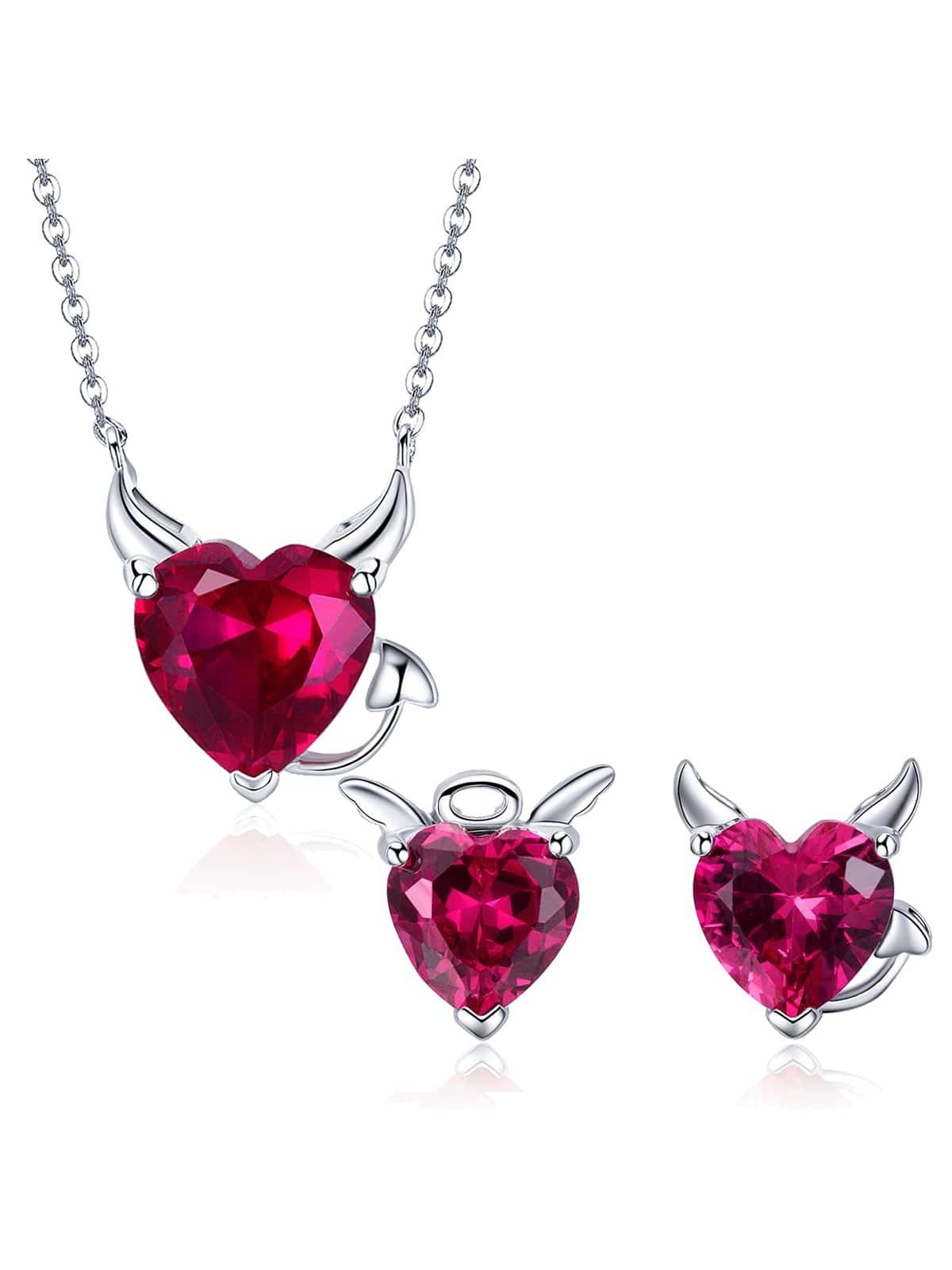 1 set Necklace Fashion 925 Sterling Silver Necklace Pink CZ Heart Stud Earrings for Women Sterling Silver Jewelry Set