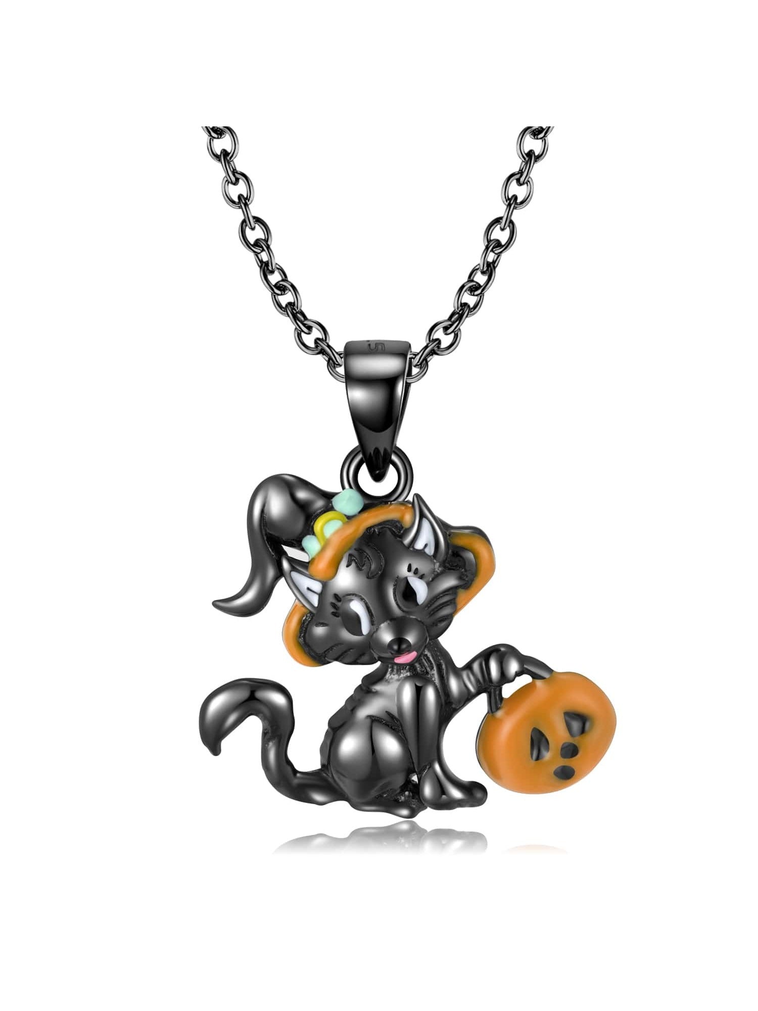 1pc Creative Sterling Silver Pumpkin Detail Cat Pendant Necklace For Women For Halloween Gift