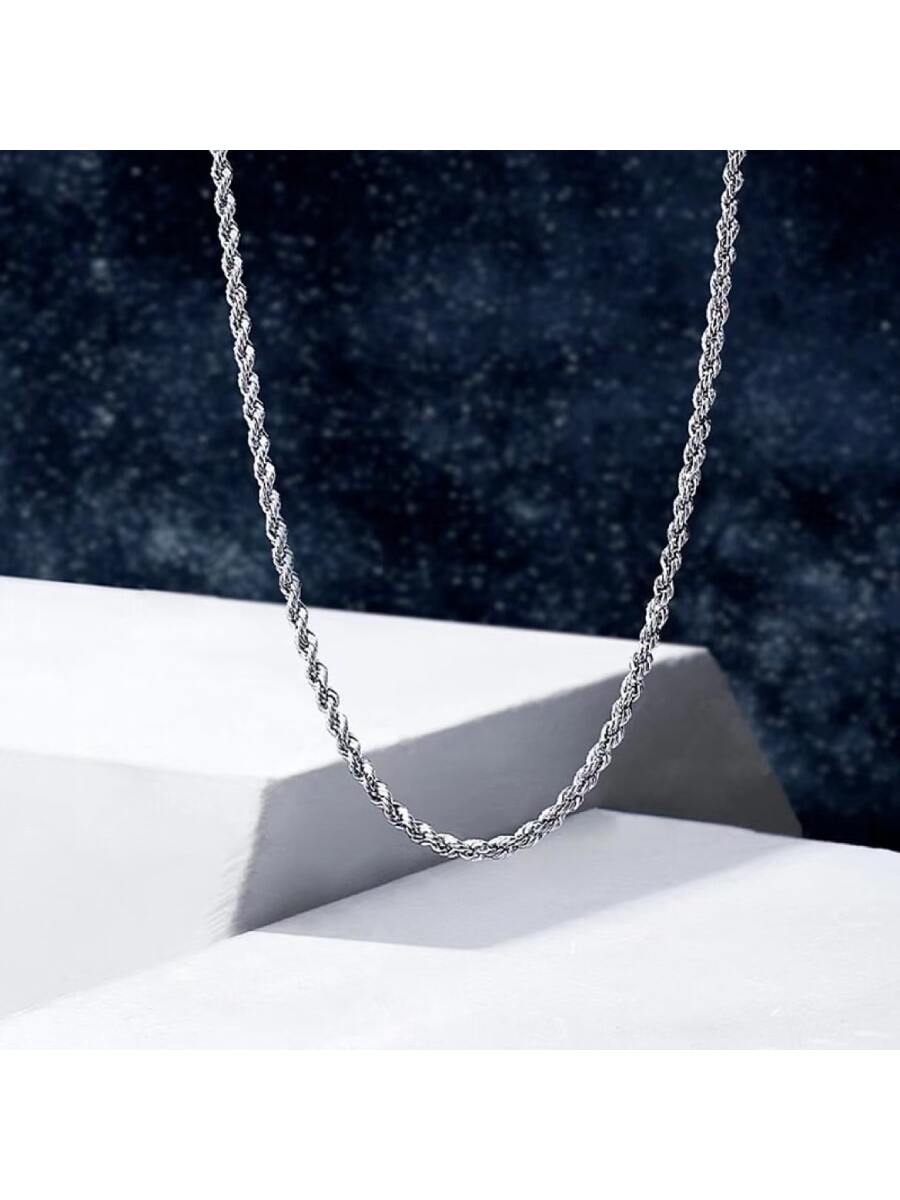 Trendy Sterling Silver Twist Chain Necklace For Women Men For Daily Commute