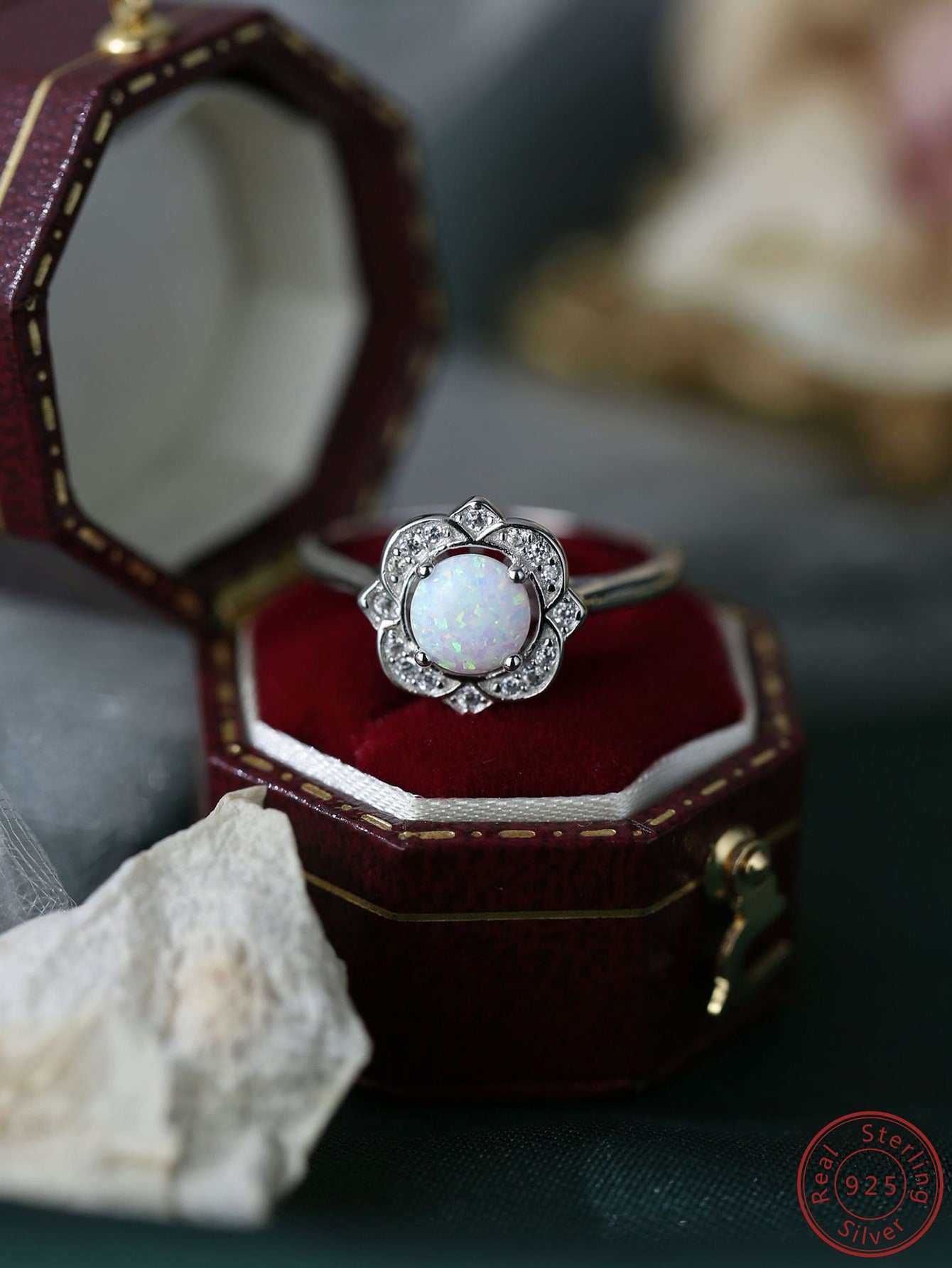 White opal stone Decor Ring-Silver-1