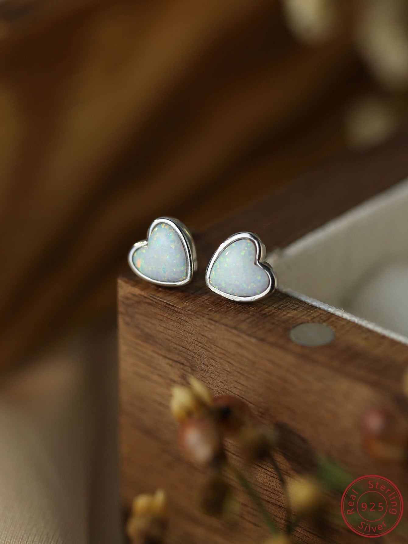 1pair Elegant Synthetic Opal Blue Heart 925 Sterling Silver Stud Earrings For Women For Daily Wear