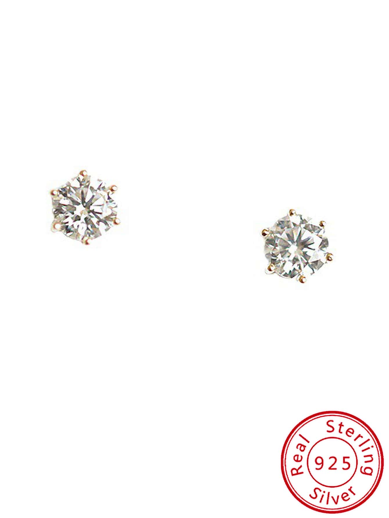 1pair Elegant Cubic Zirconia Round 925 Sterling Silver Stud Earrings For Women For Daily Wear