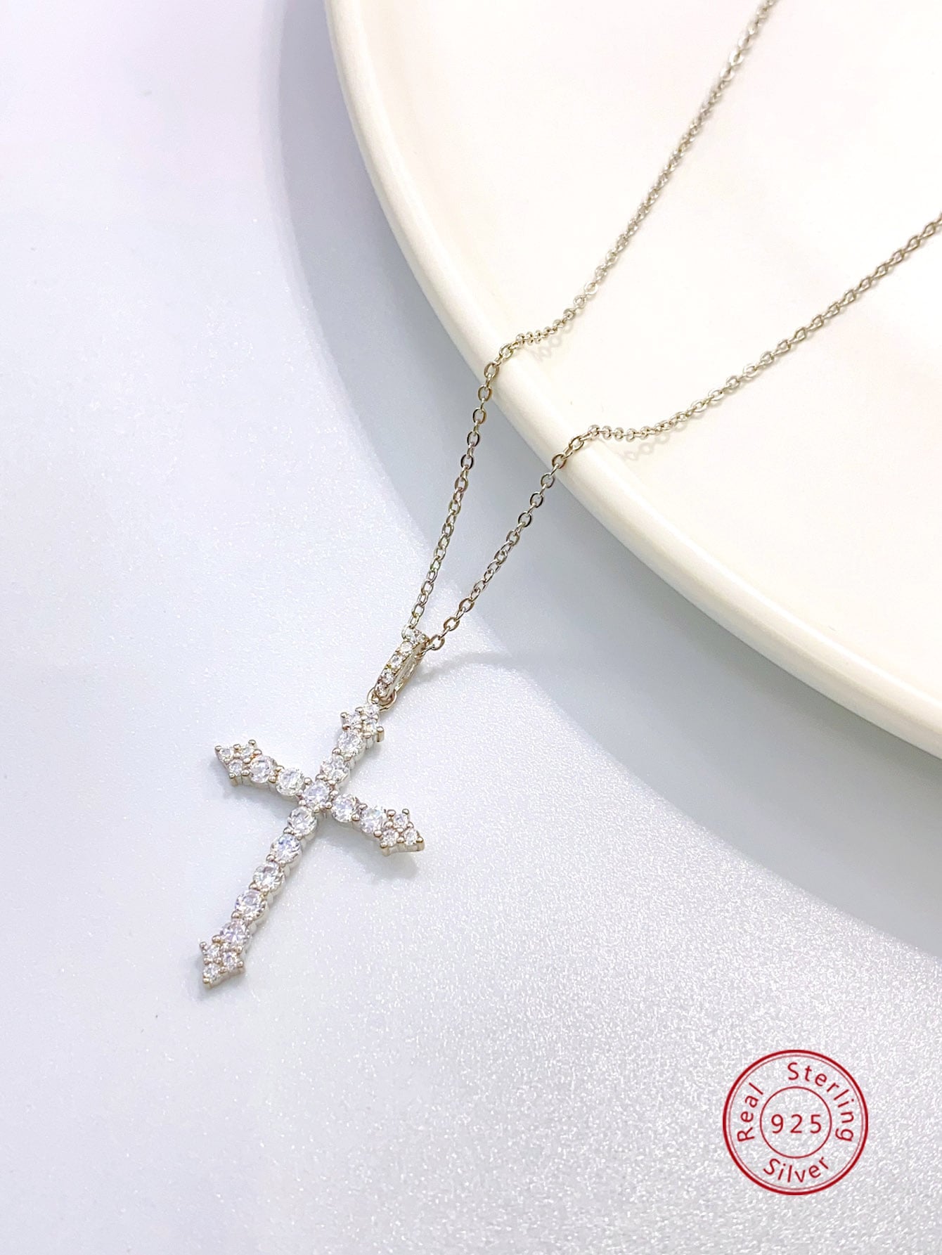 1pc Elegant Cubic Zirconia Cross 925 Sterling Silver Pendant Necklace For Women For Party