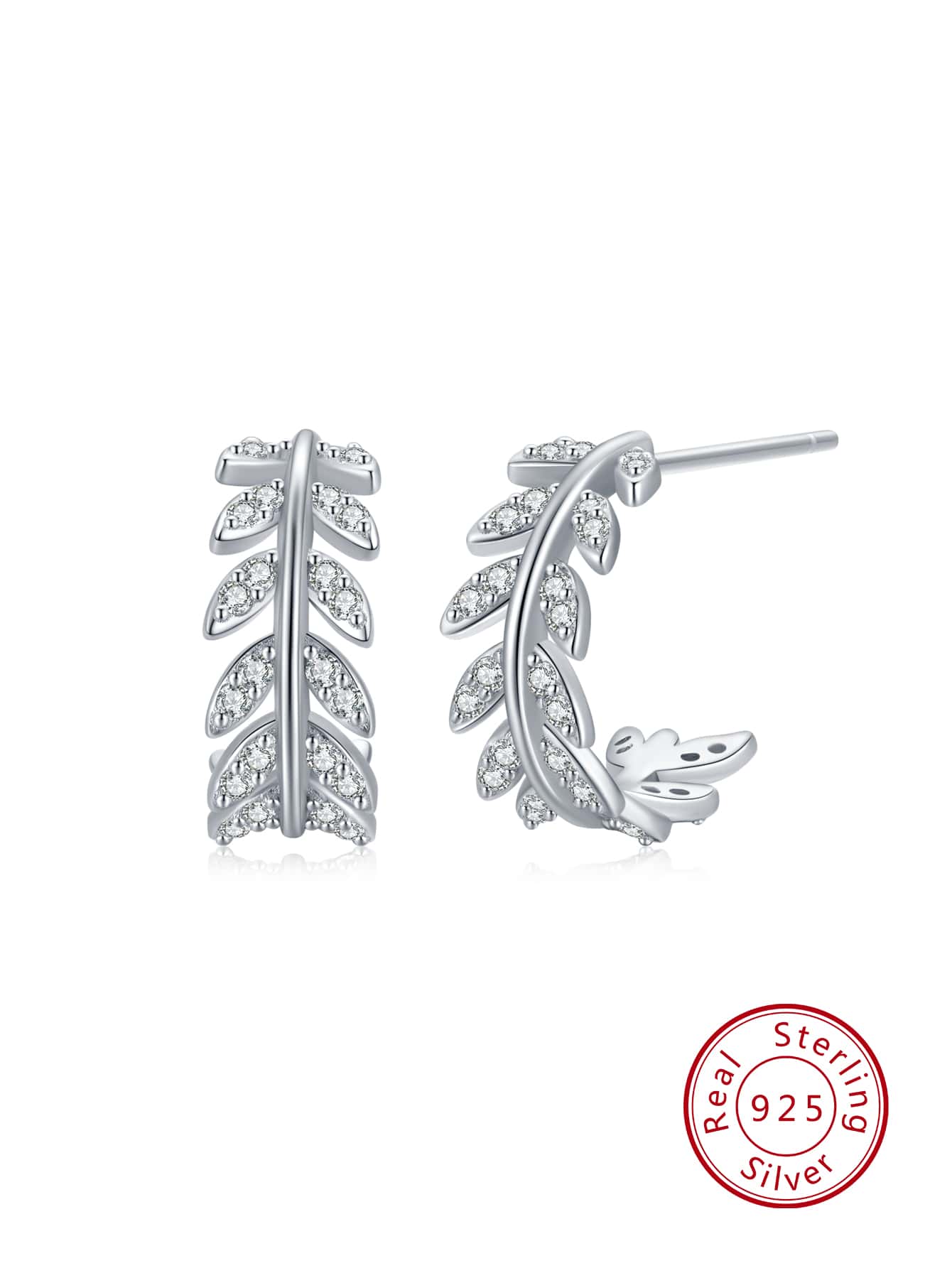 1pair Fashionable Luxury 925 Sterling Silver U-shaped Earrings With Artificial Leaf Decor, Exquisite Wedding Bridal Jewelry