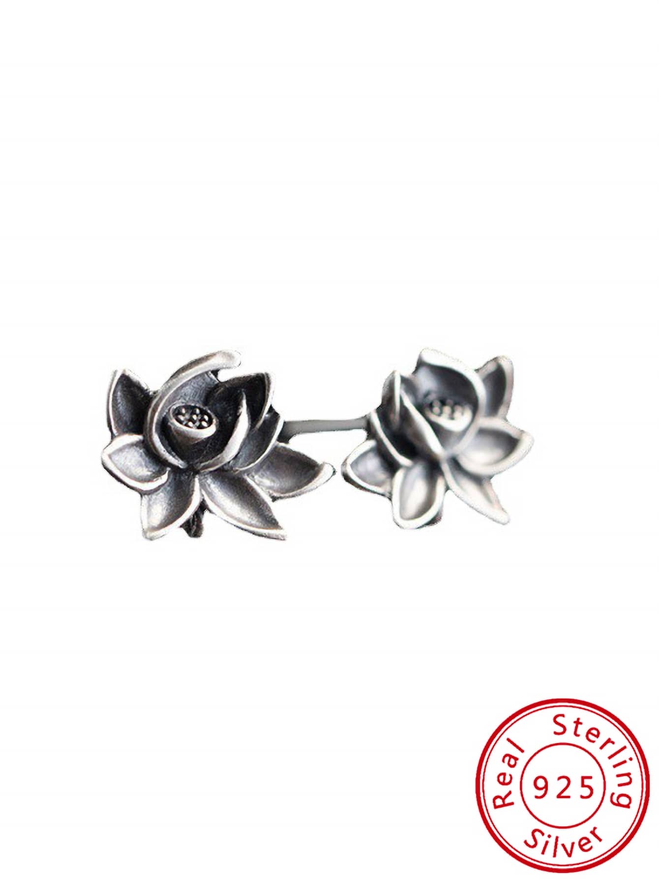 Uncommon Design High-end Feeling S925 Sterling Silver Vintage Lotus Ear Stud For Women