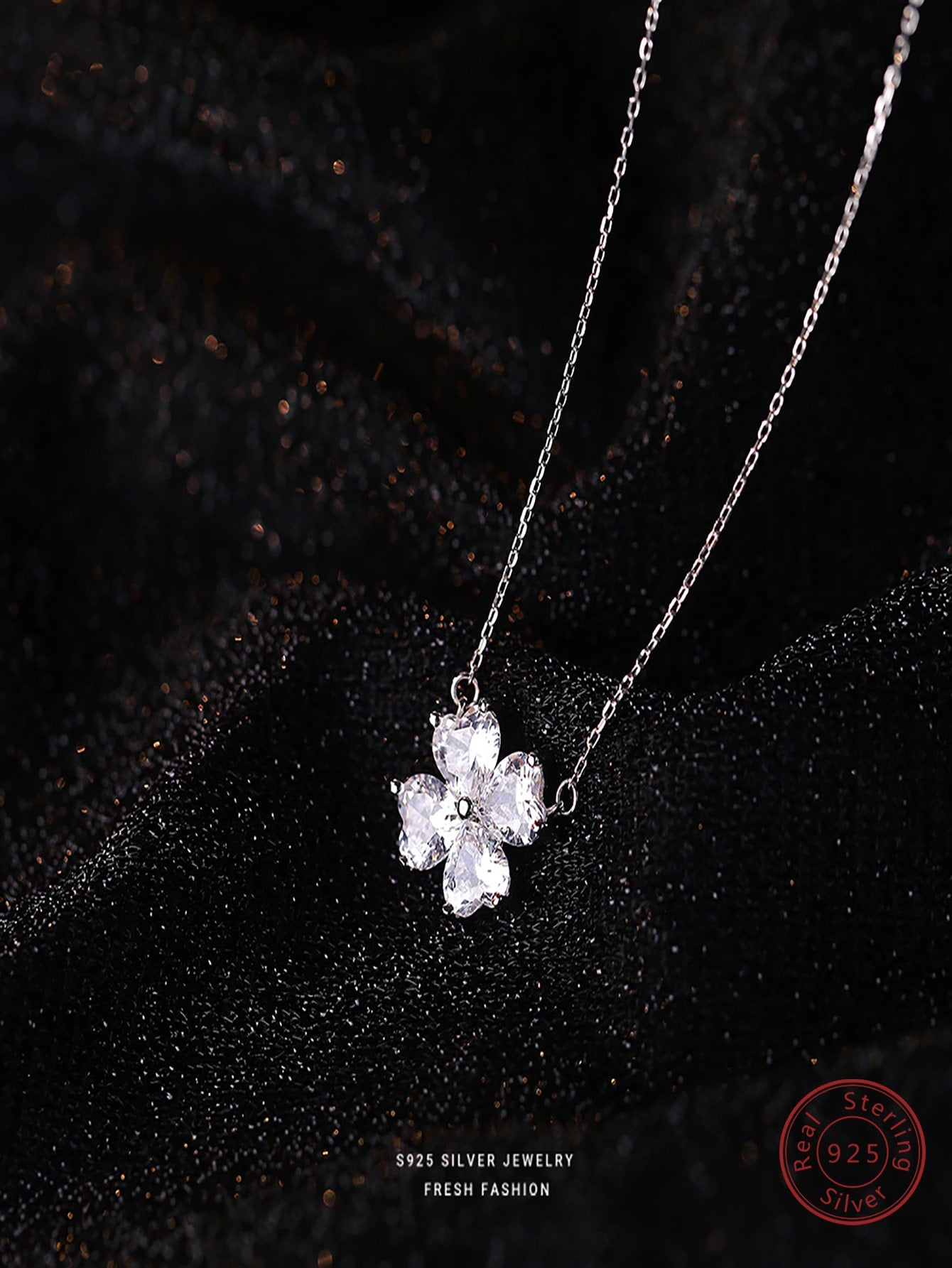 1pc 925 Sterling Silver & Zirconia Necklace