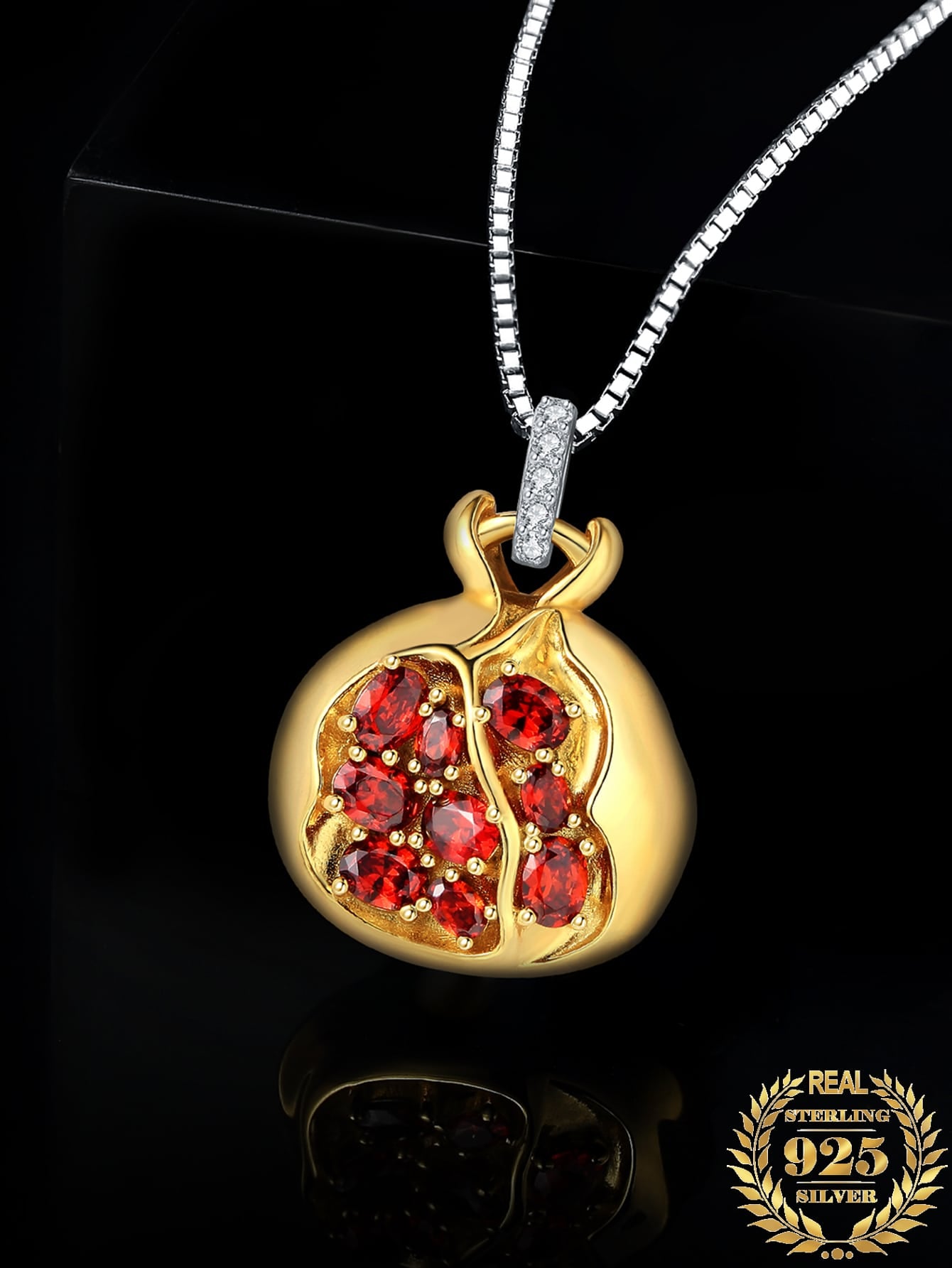 1pc Pomegranate 2.1ct Oval Cut and Round Cut Red Cubic Zirconia Gemstone S925 Sterling Silver Pendant Necklace Gold Plated For Women For Girl Perfect For Prom Party Banquet For Dating Gift Fine Jewelry