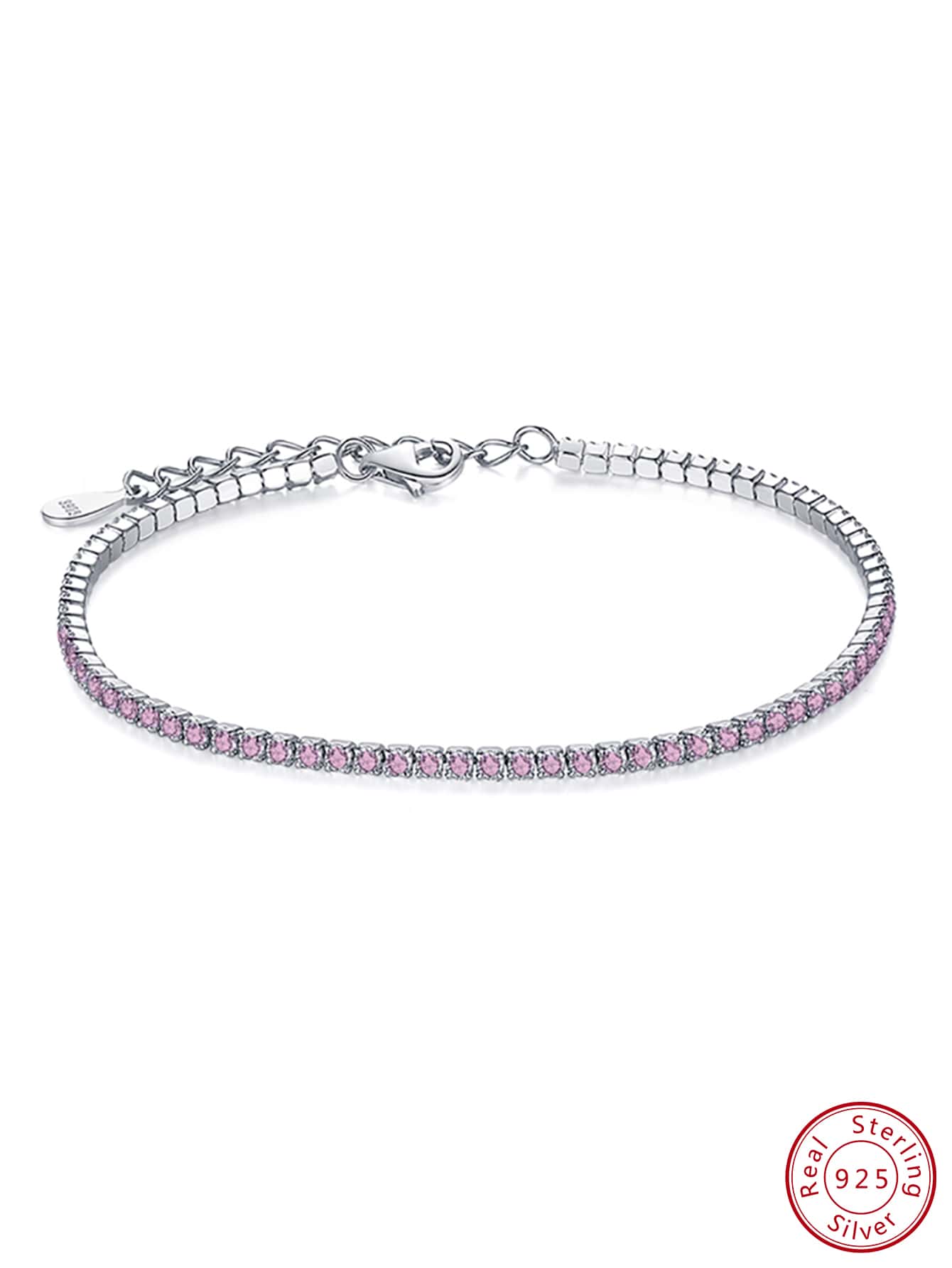 1PC Classic 925 Sterling Silver Pink CZ Tennis Bracelet For Women Girls Birthday Gift