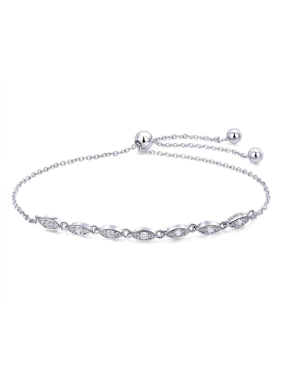 1pc 925 Sterling Silver Chain Glitter Stackable Oval CZ Stone Adjustable Women Bracelet Luxury Silver Jewelry