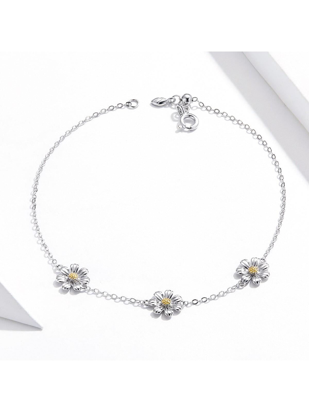 1pc Daisy Flower Link Bracelet for Women Genuine Sterling Silver Fresh Lovely Gifts