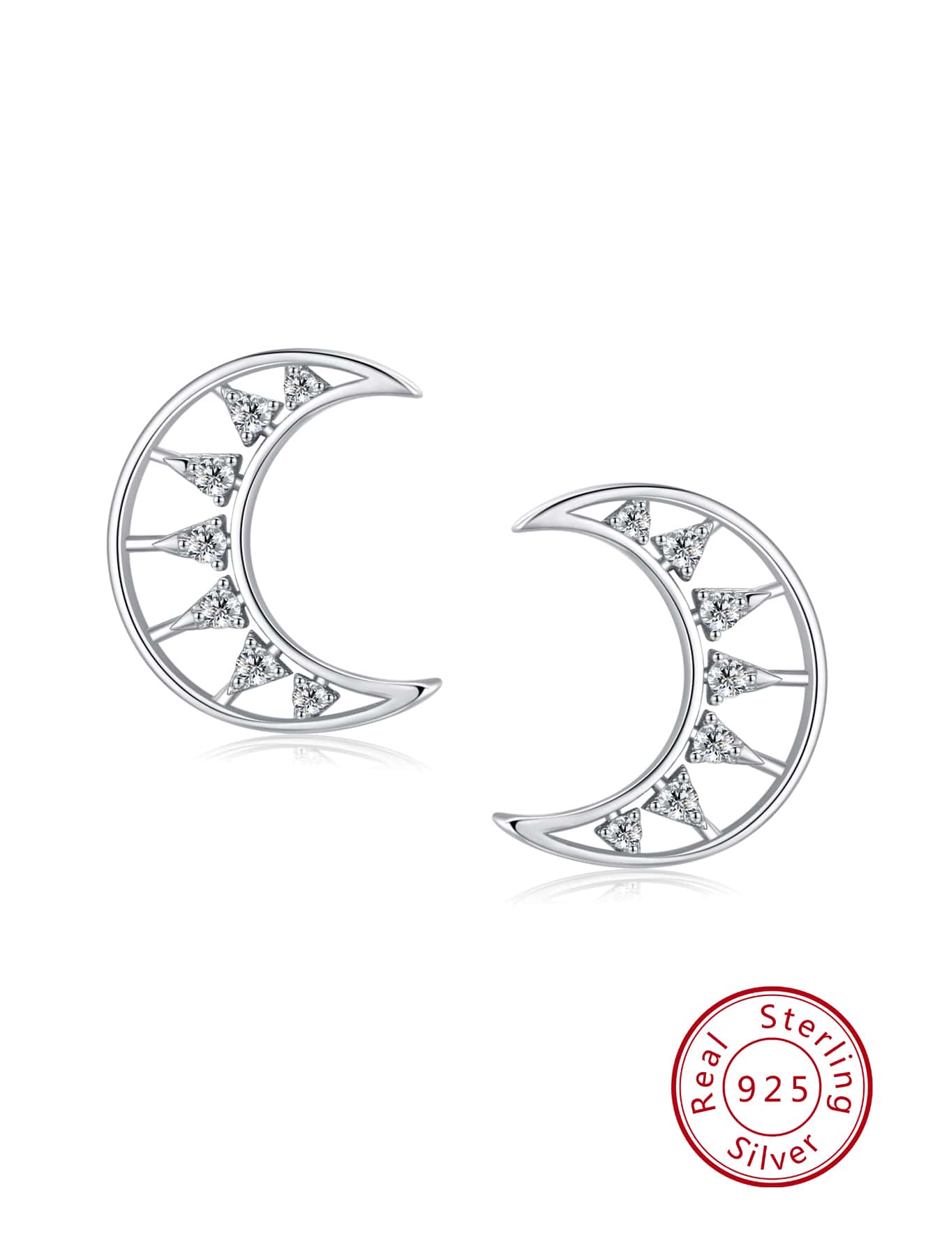 1pair Fashionable 925 Sterling Silver Artificial Charm Moon Shaped Stud Earrings, Suitable For Elegant And Romantic Wedding Jewelry For Women