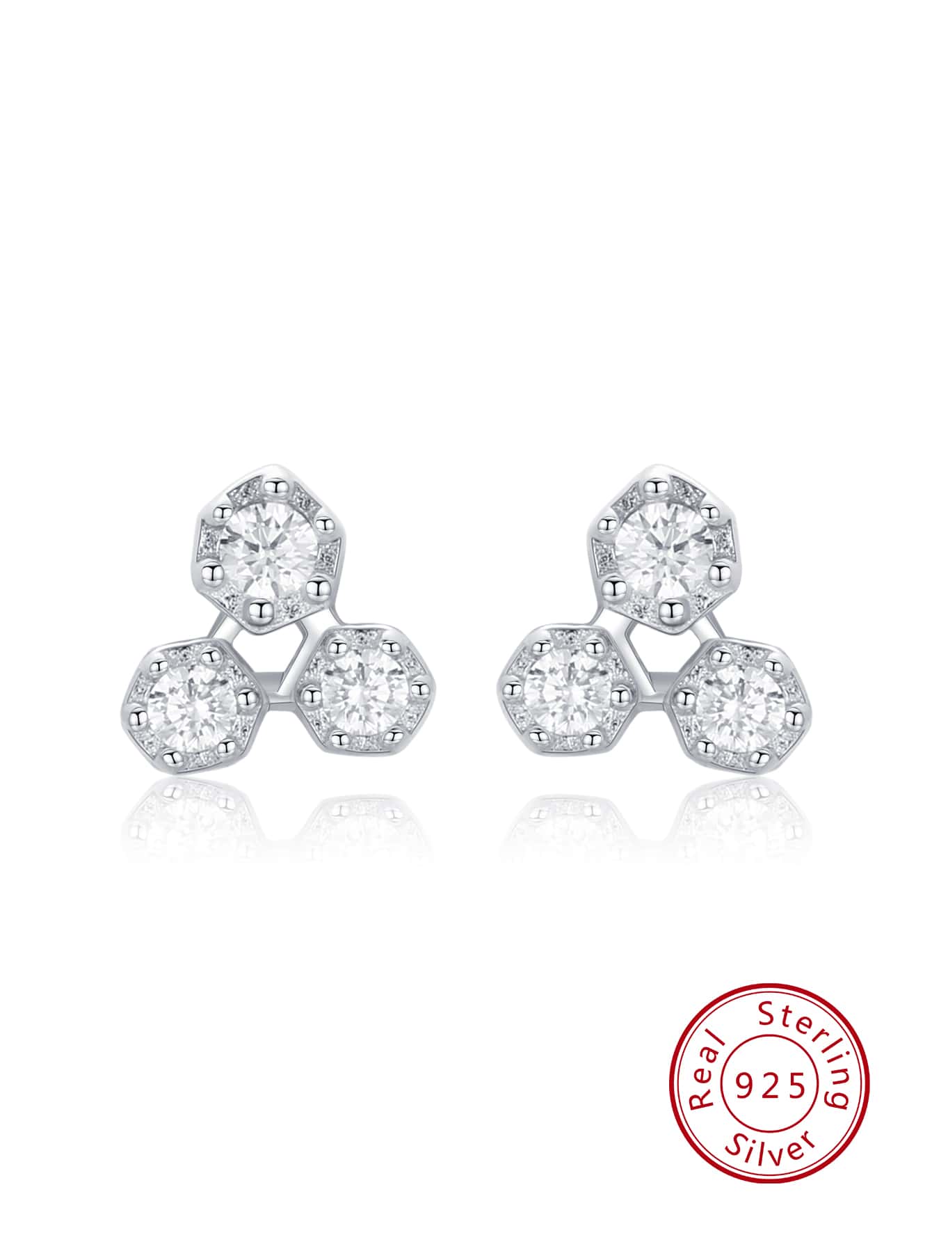 1pair Shiny Cubic Zirconia & 925 Sterling Silver Geometric Design Stud Earrings, Suitable For Sophisticated Women's Stylish Party Jewelry