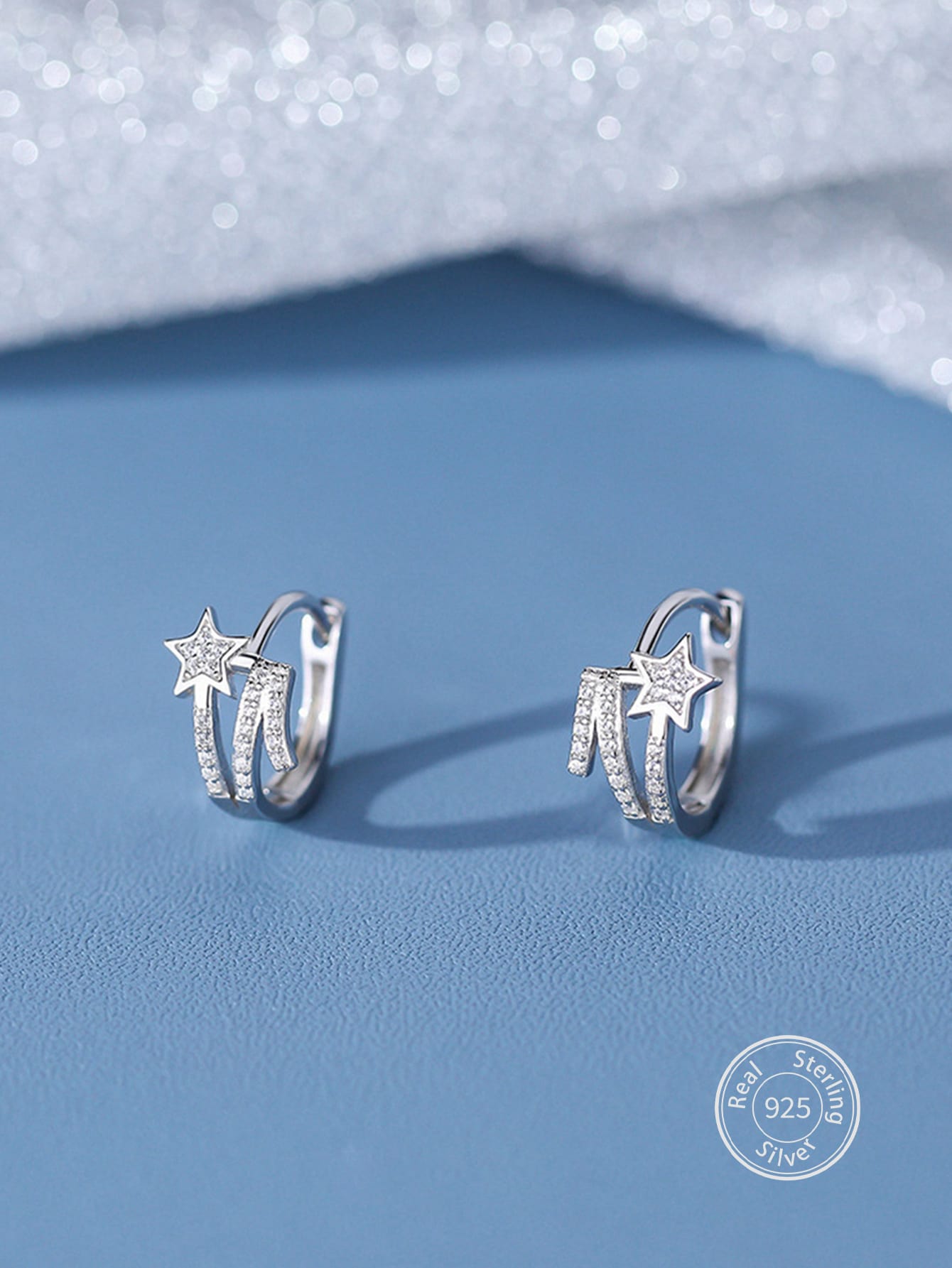 S925 Silver Full Diamond Star & Forest Inspired Earrings, Light Luxury Starry Ear Studs